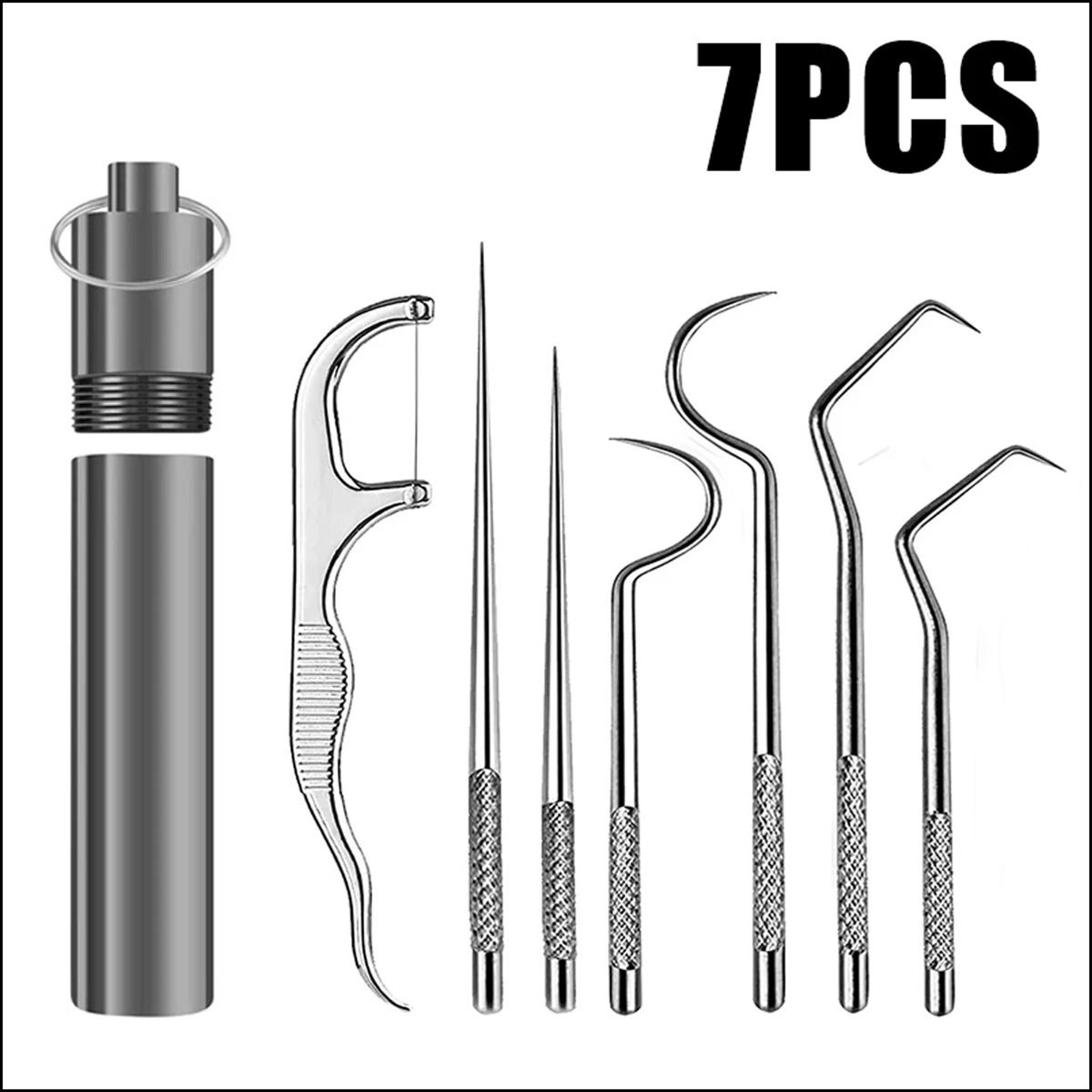 reusable stainless steel toothpick set metal dental floss pick and tartar cleaner