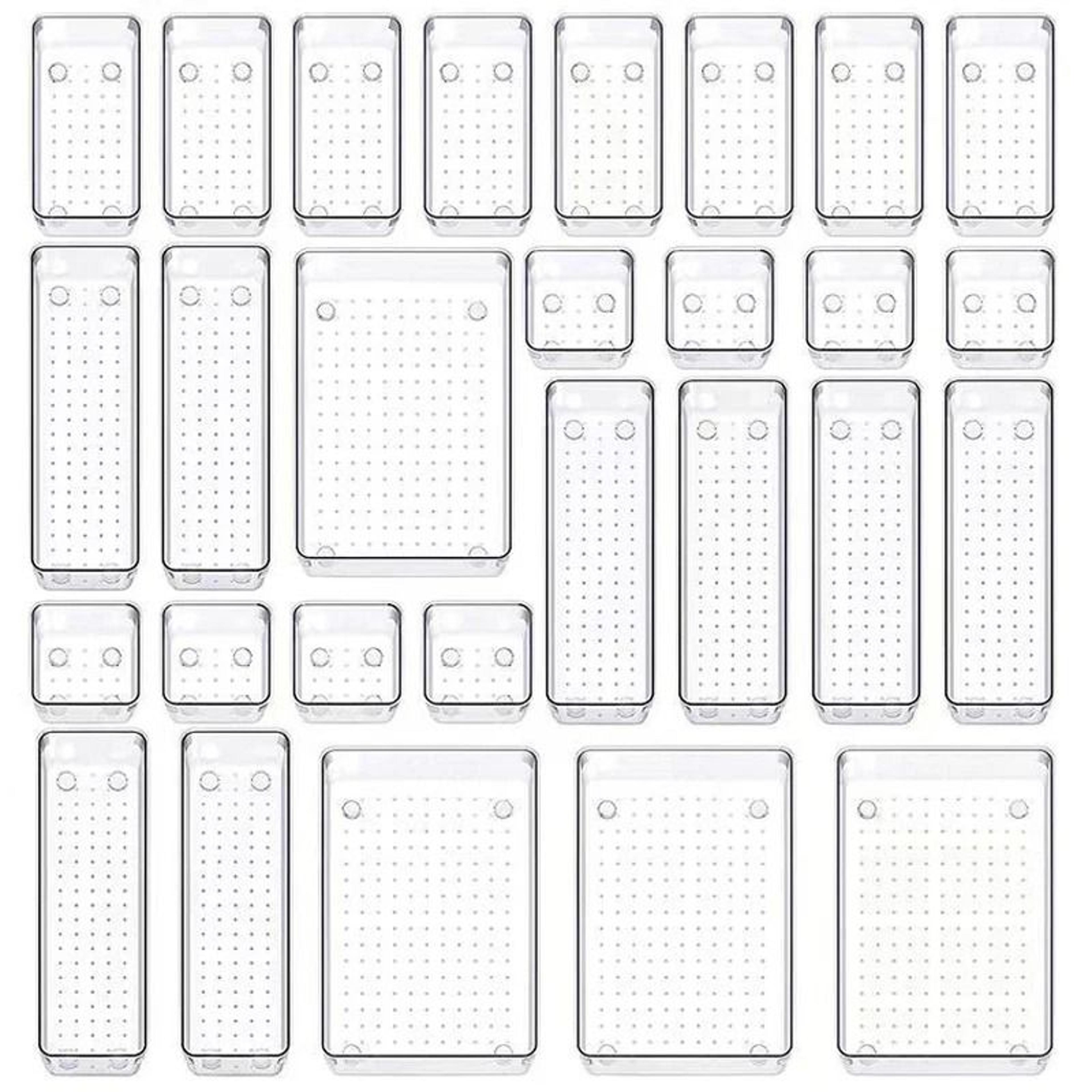 clear acrylic drawer organizers trays set 4 size bins for vanity makeup and office storage