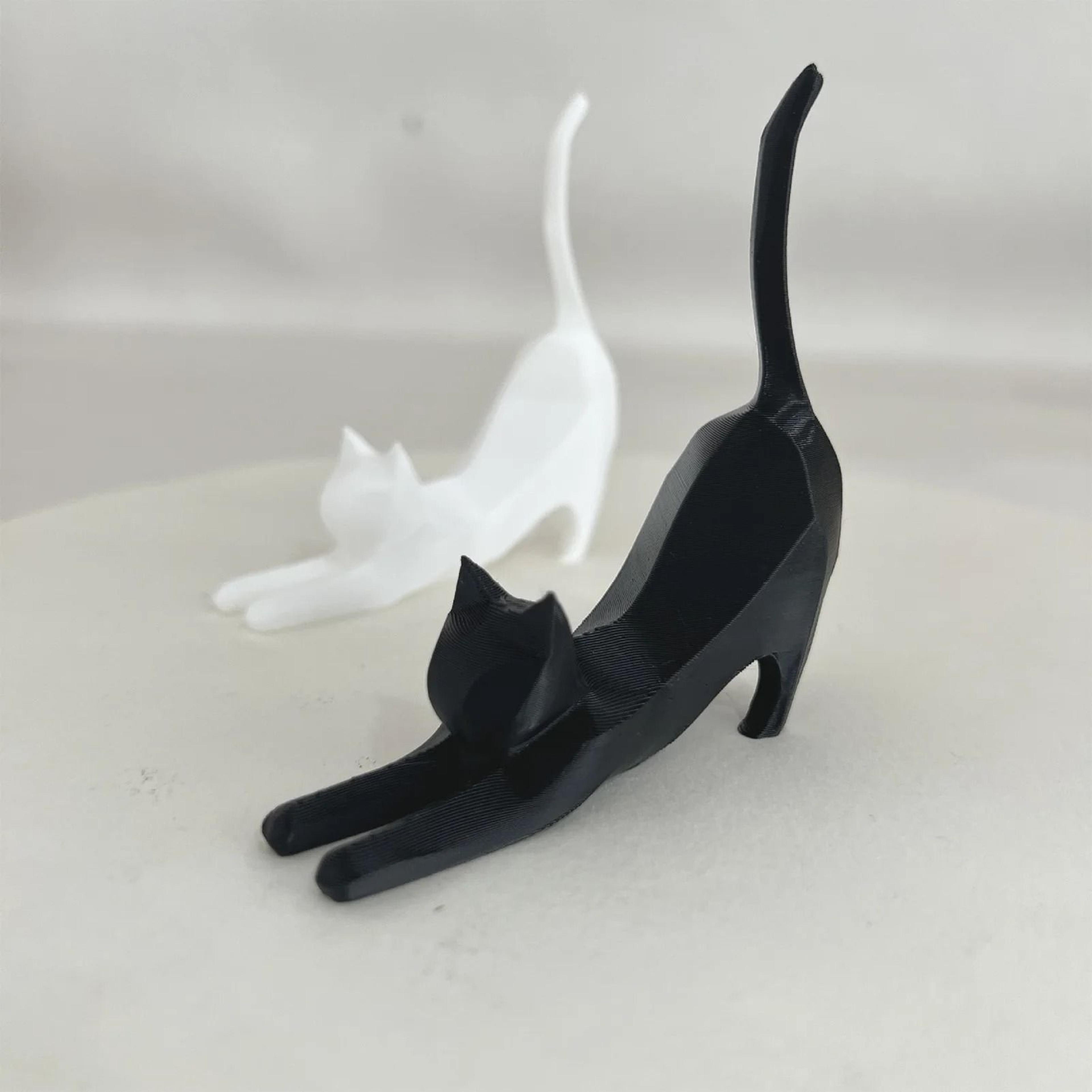 tiny stretching cat sculpture miniature figurine for bookshelf and desk decor