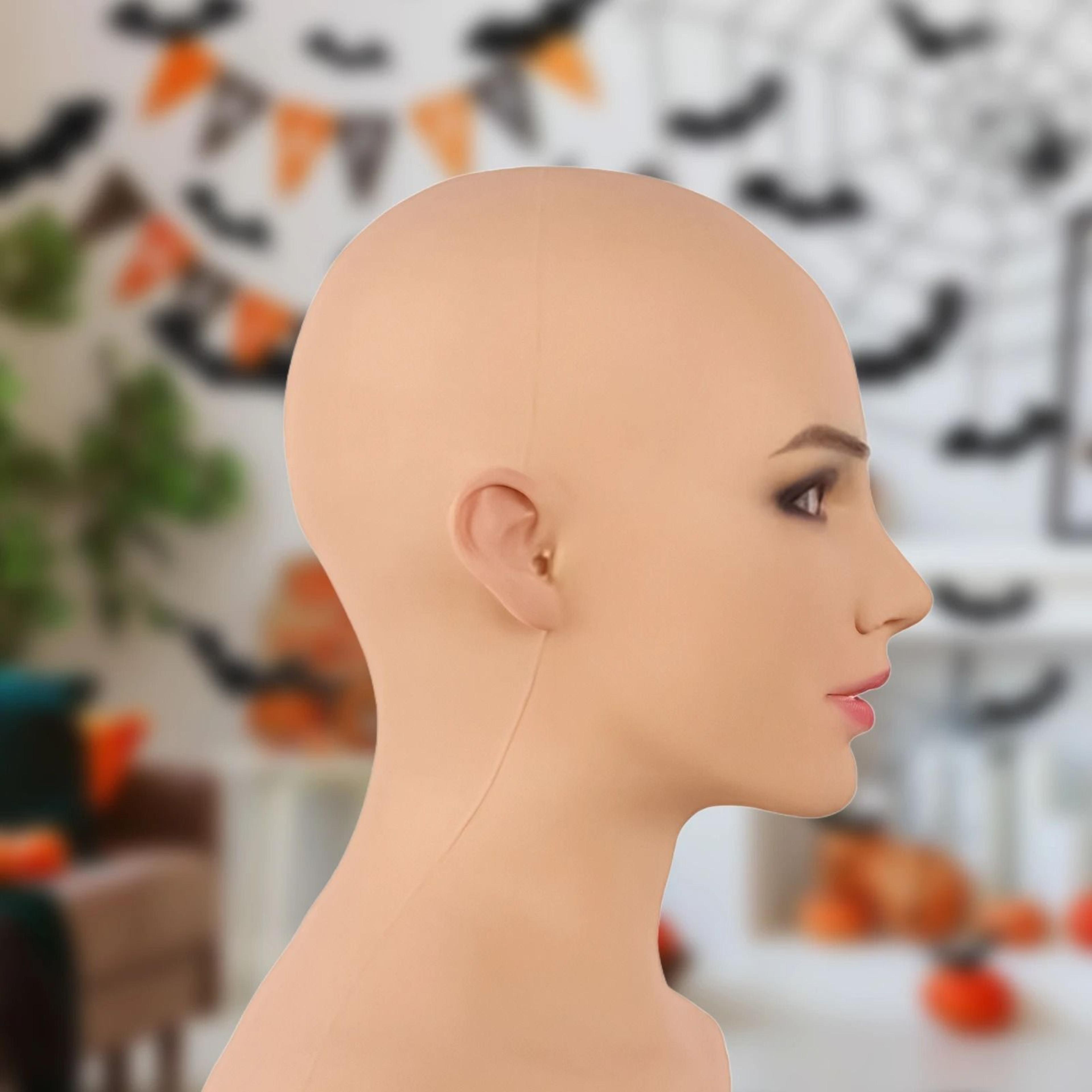 halloween costume mask bald beauty latex head cover funny cosplay prop