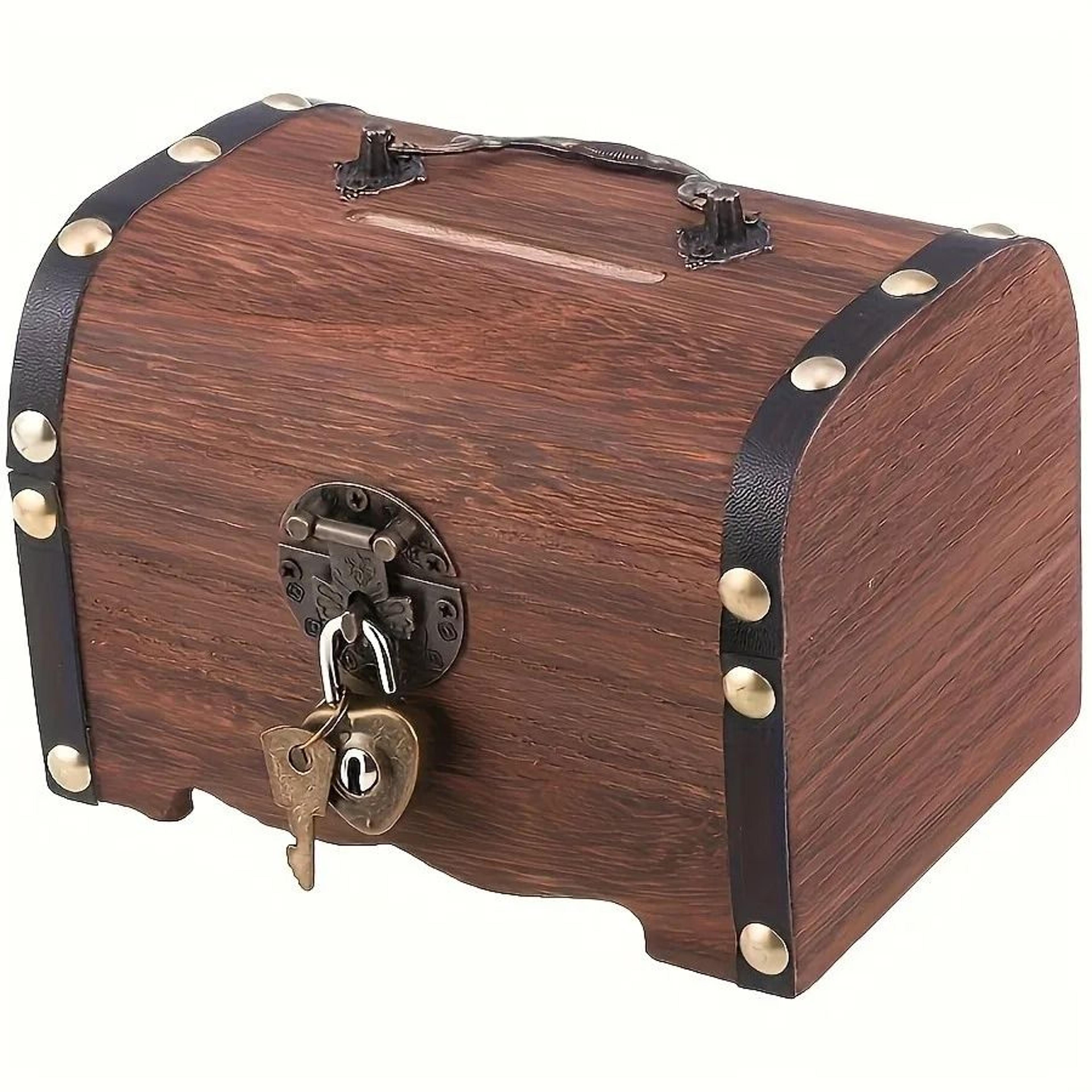vintage wooden treasure chest piggy bank with lock decorative storage box