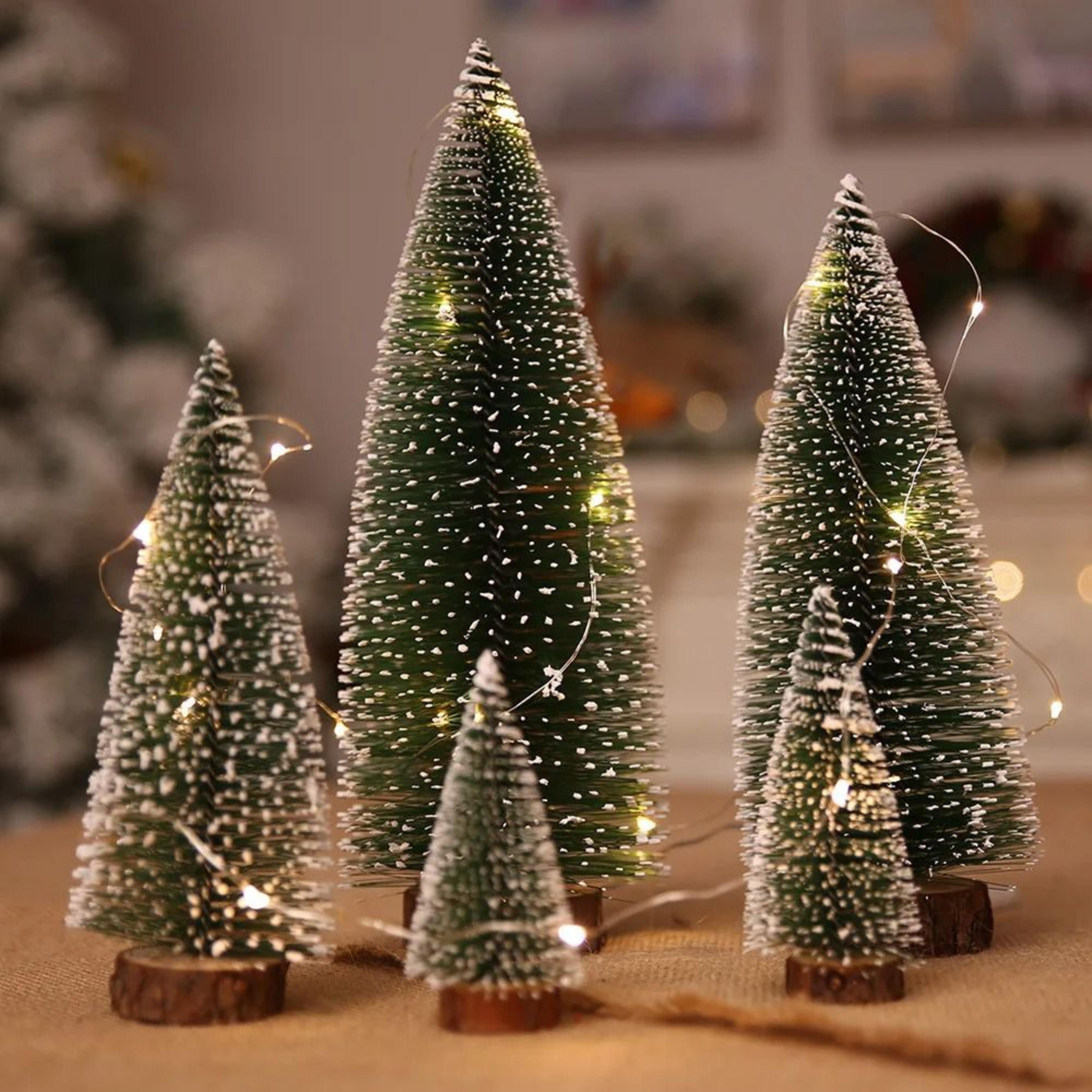 mini christmas tree pine needle white cedar flocked desktop wooden base ornament
