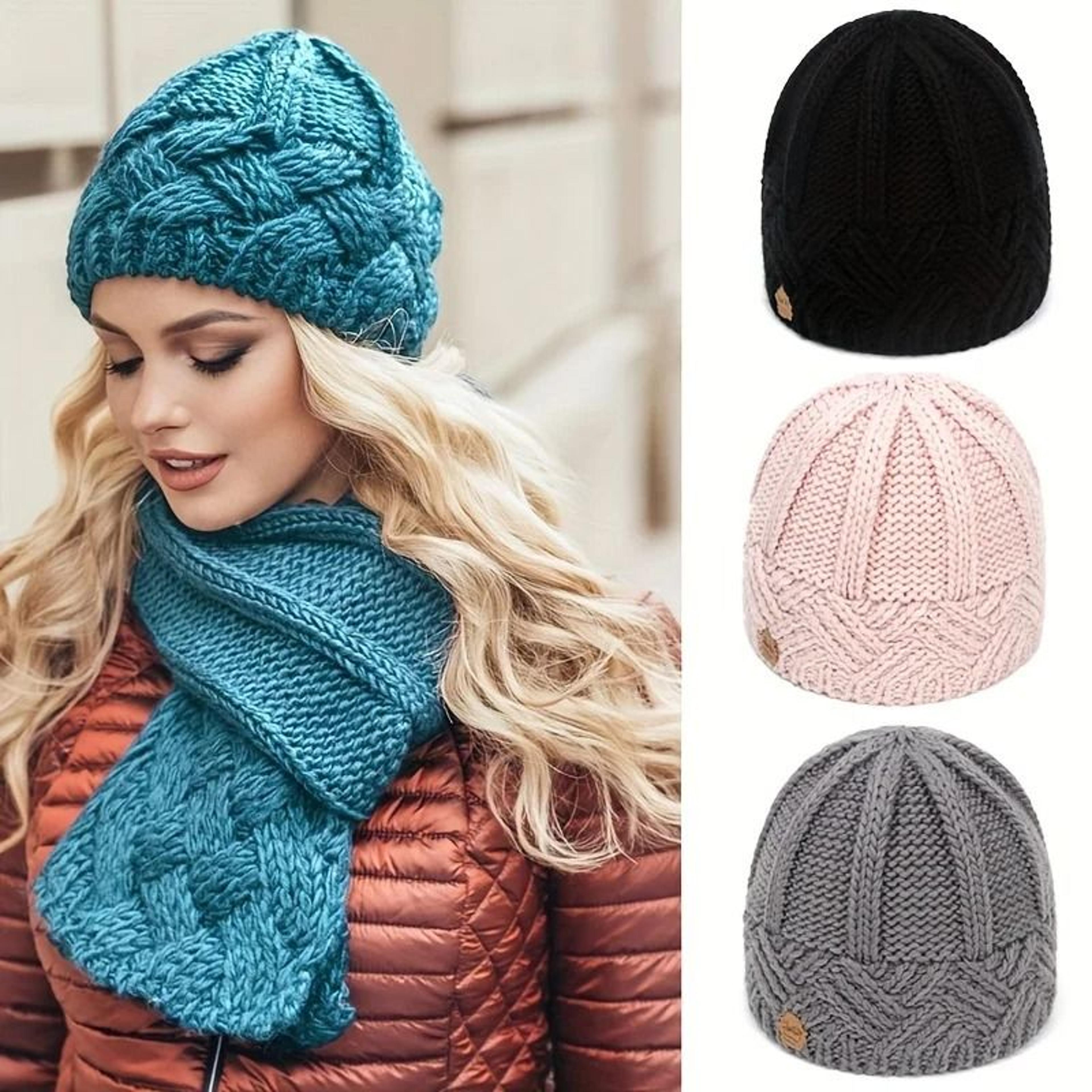 womens solid knitted beanie winter warm cashmere wool blend slouchy skulli cap