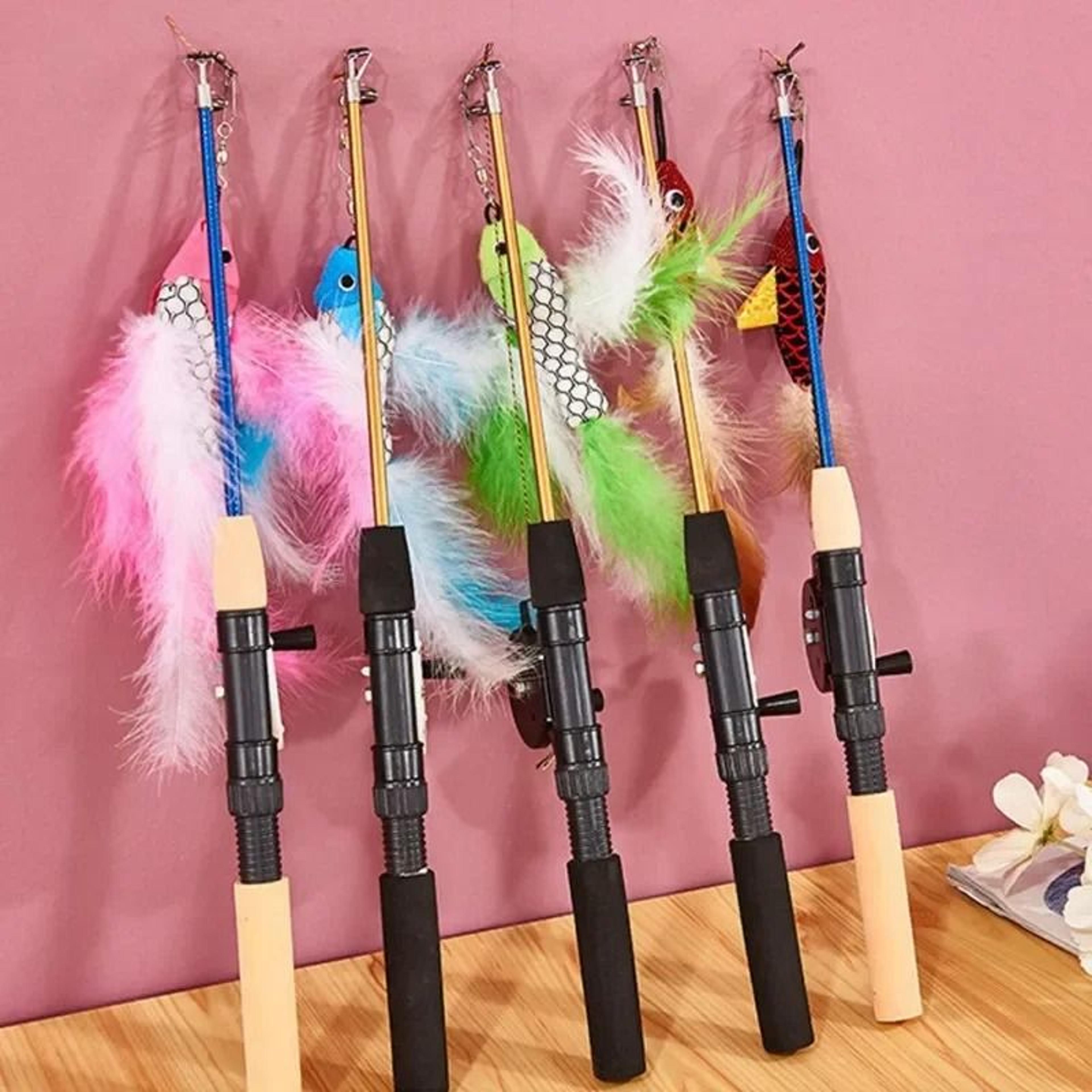 retractable fishing rod cat toy telescopic wand with feather teaser trailer