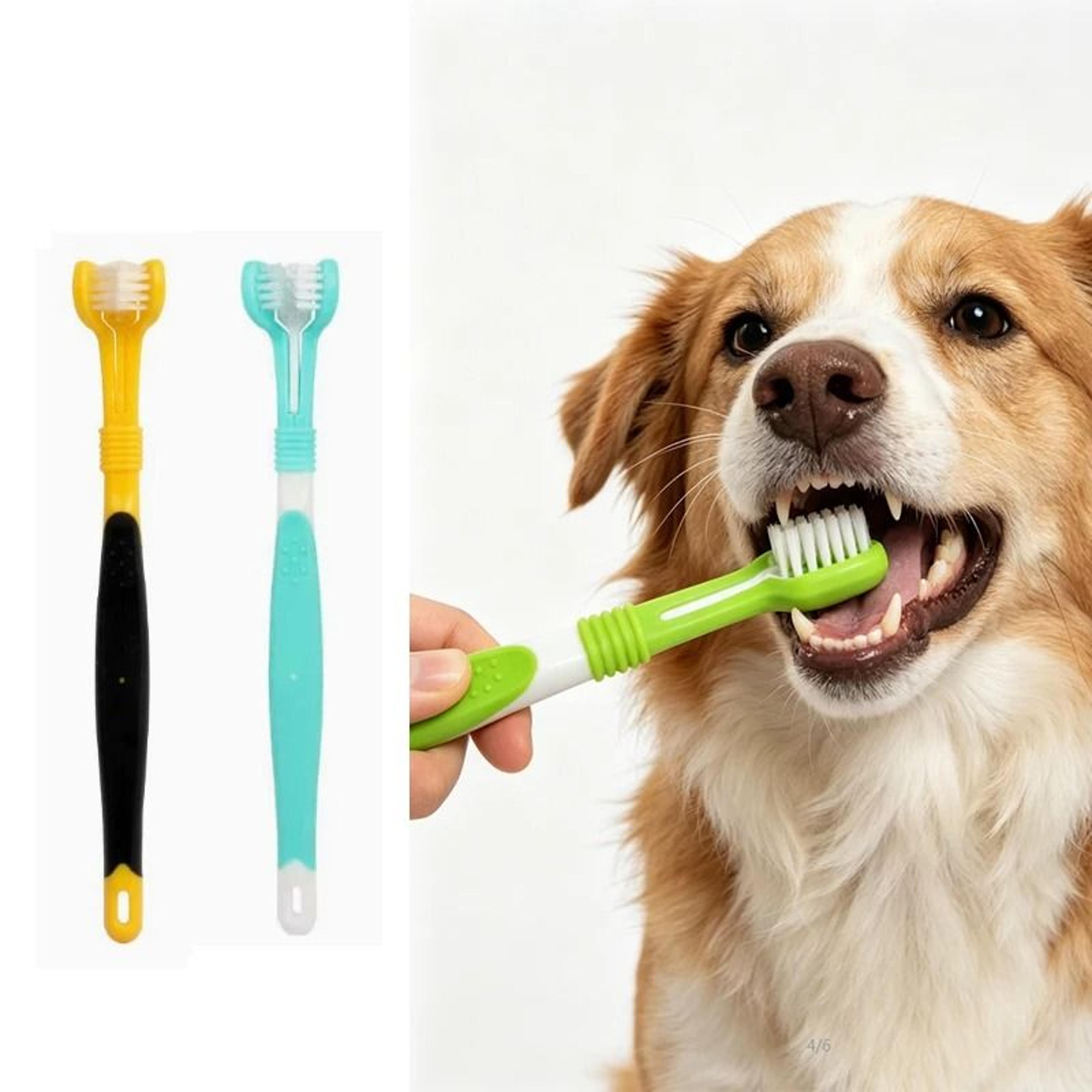 3 sided pet dog toothbrush plastic tartar removal dental cleaning brush