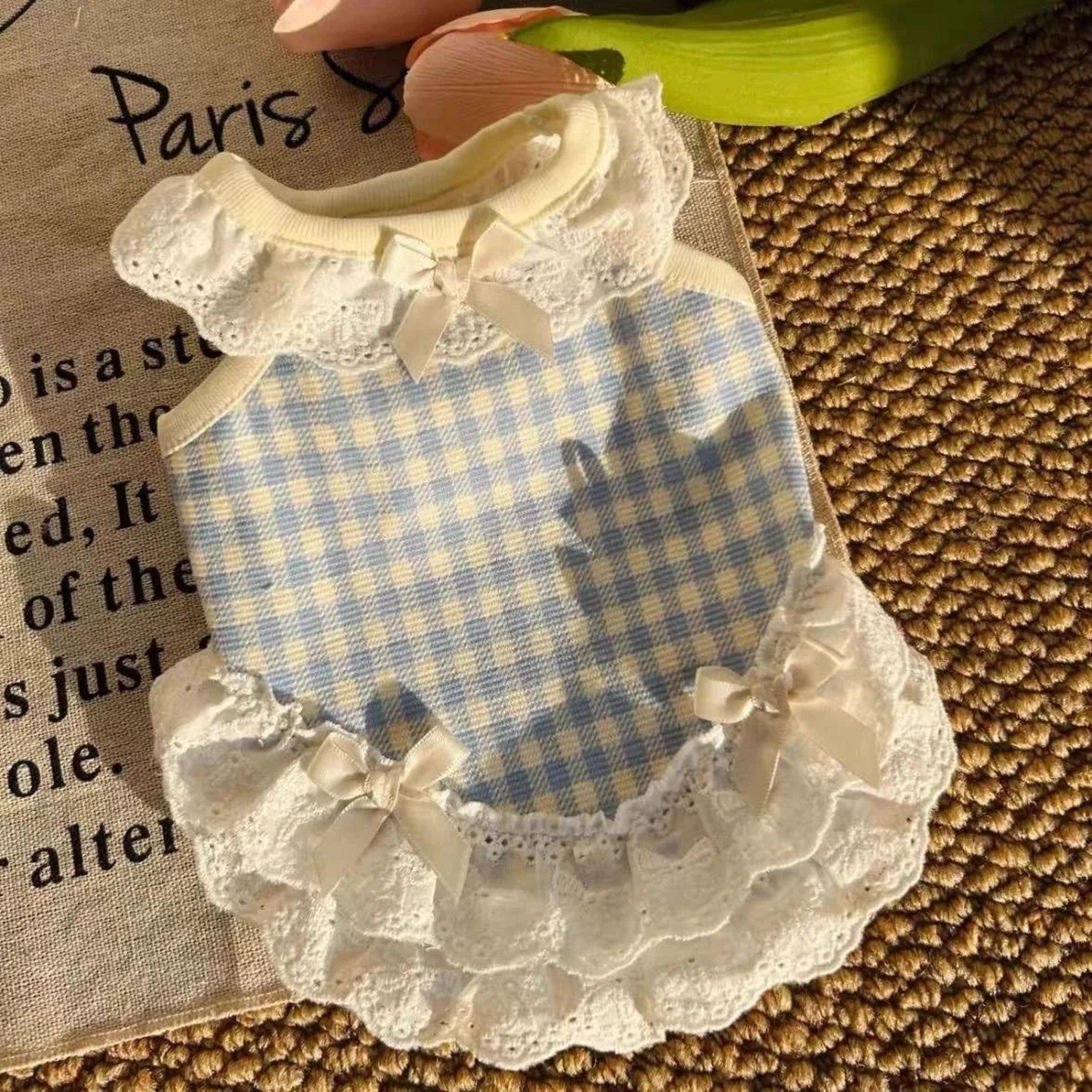 plaid summer pet dress fashion sling lace puppy clothes for small dogs yorkshire teddy