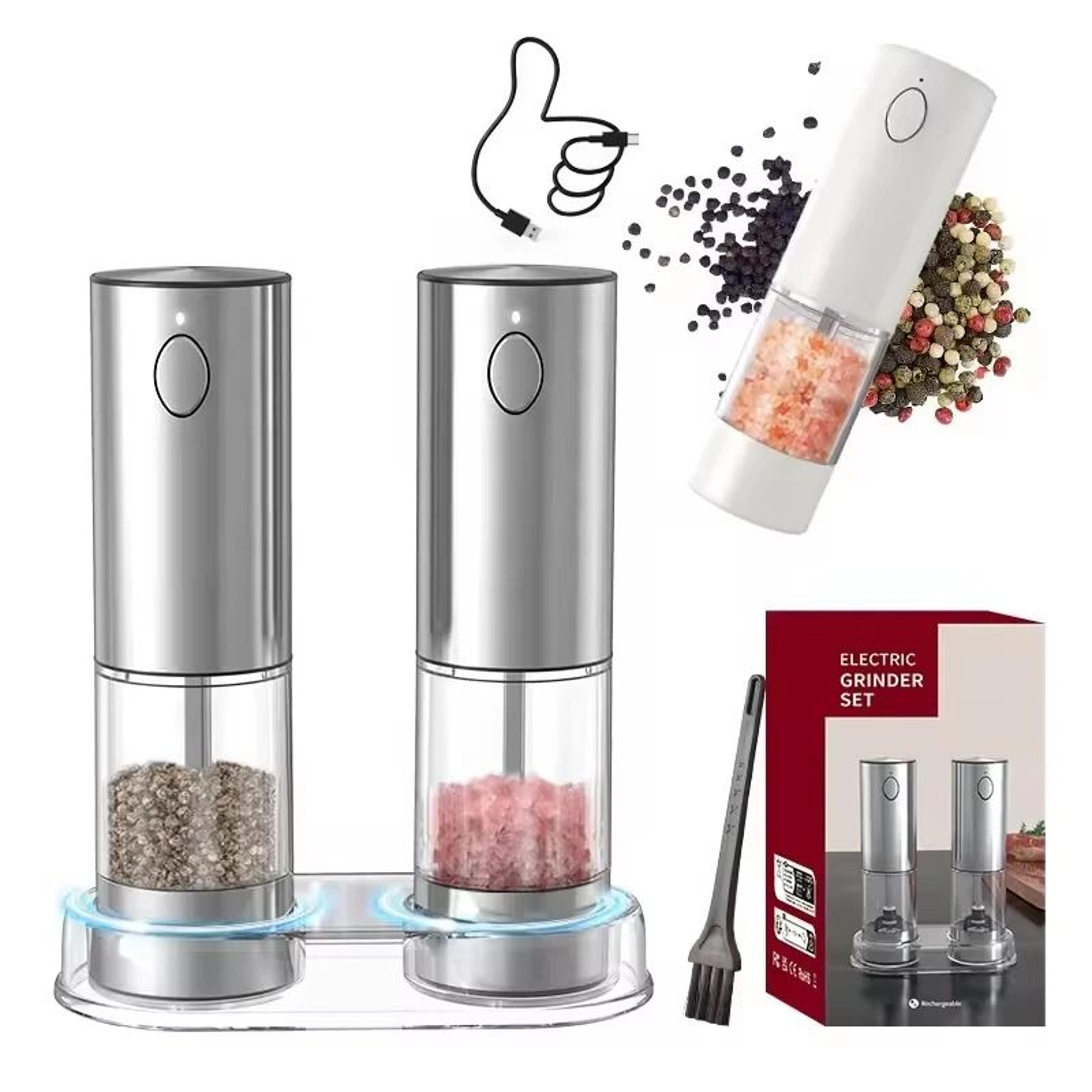 automatic electric salt and pepper grinder usb rechargeable adjustable coarseness spice mill