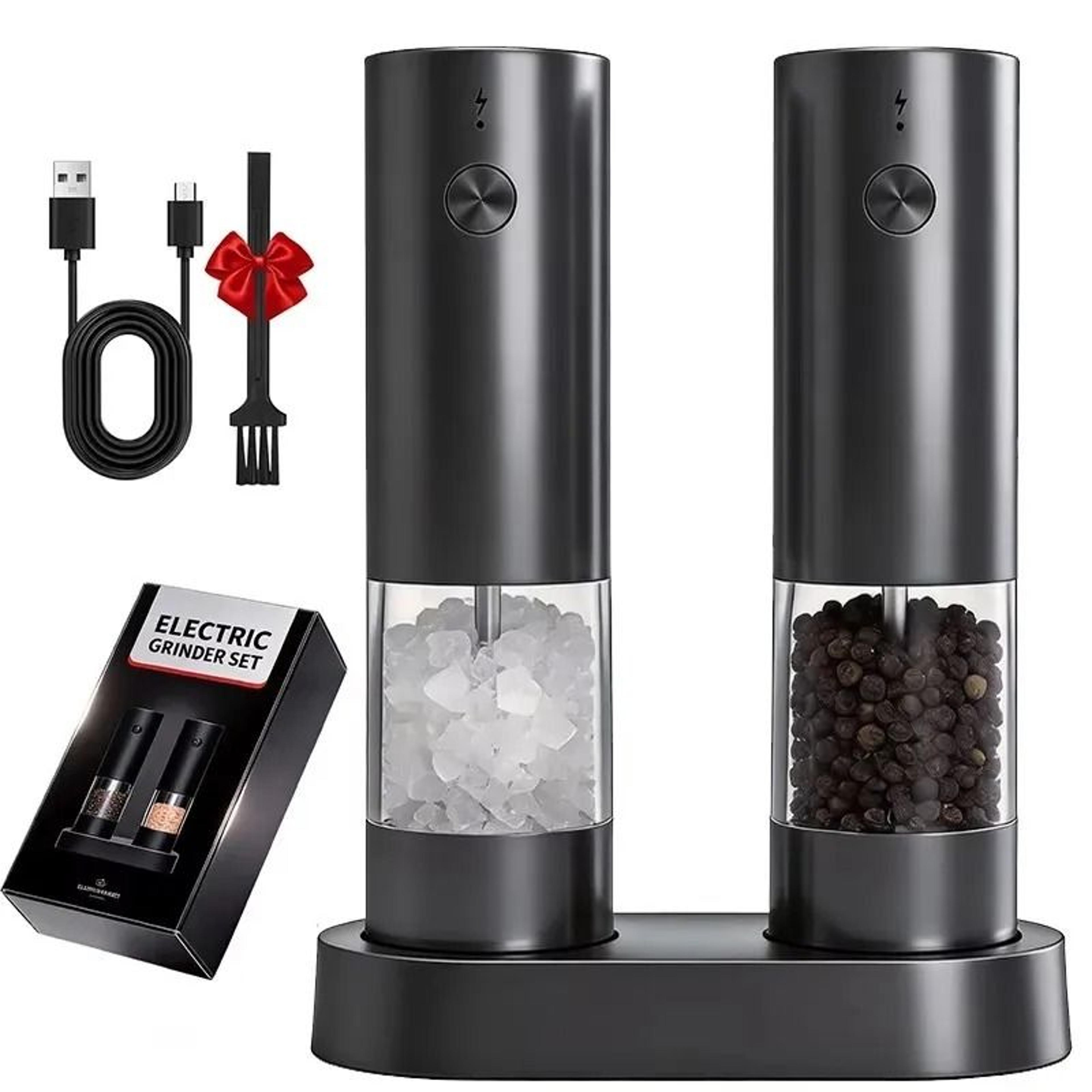 automatic electric spice mill set cordless salt and pepper grinder with led light