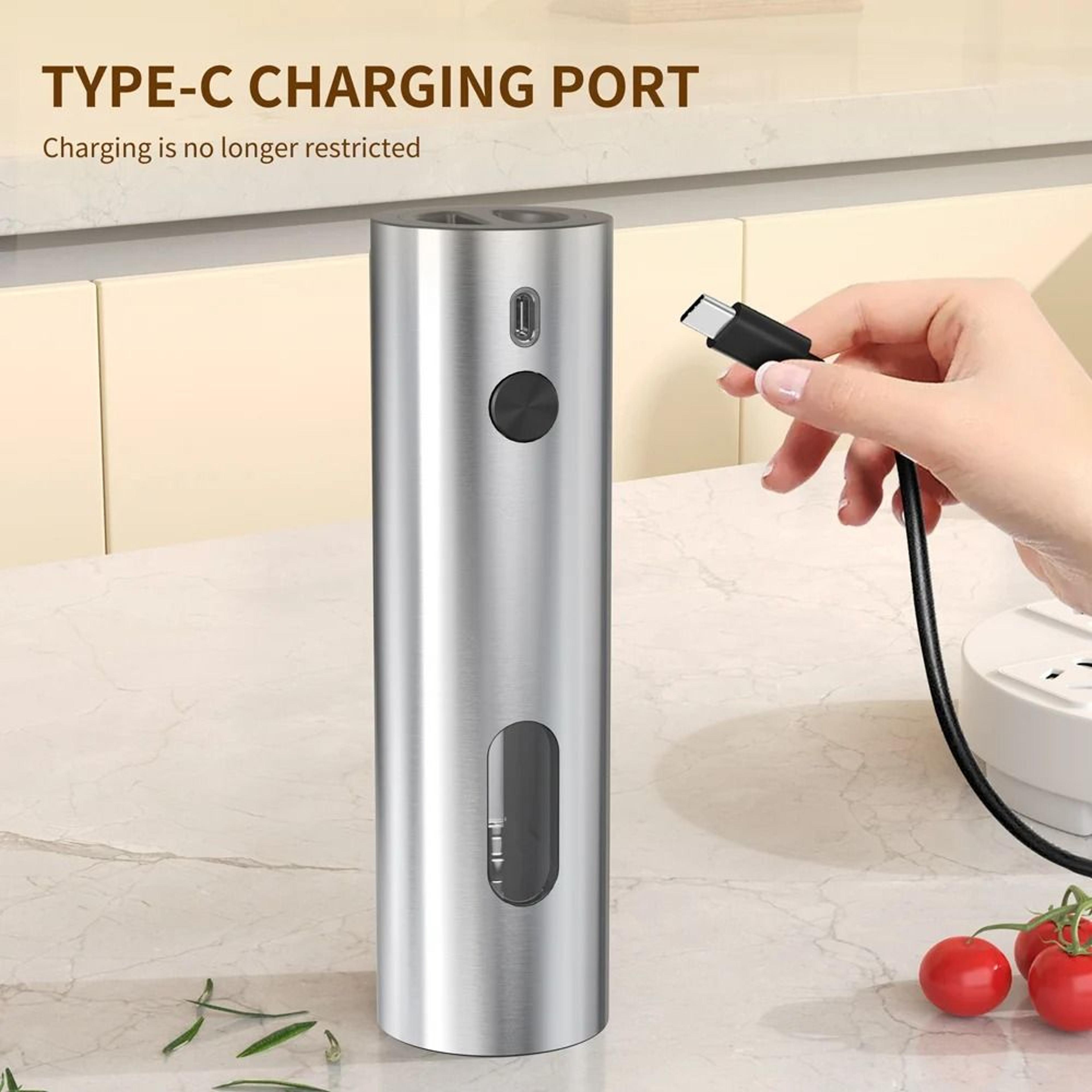 automatic electric salt and pepper grinder usb rechargeable spice mill with led light