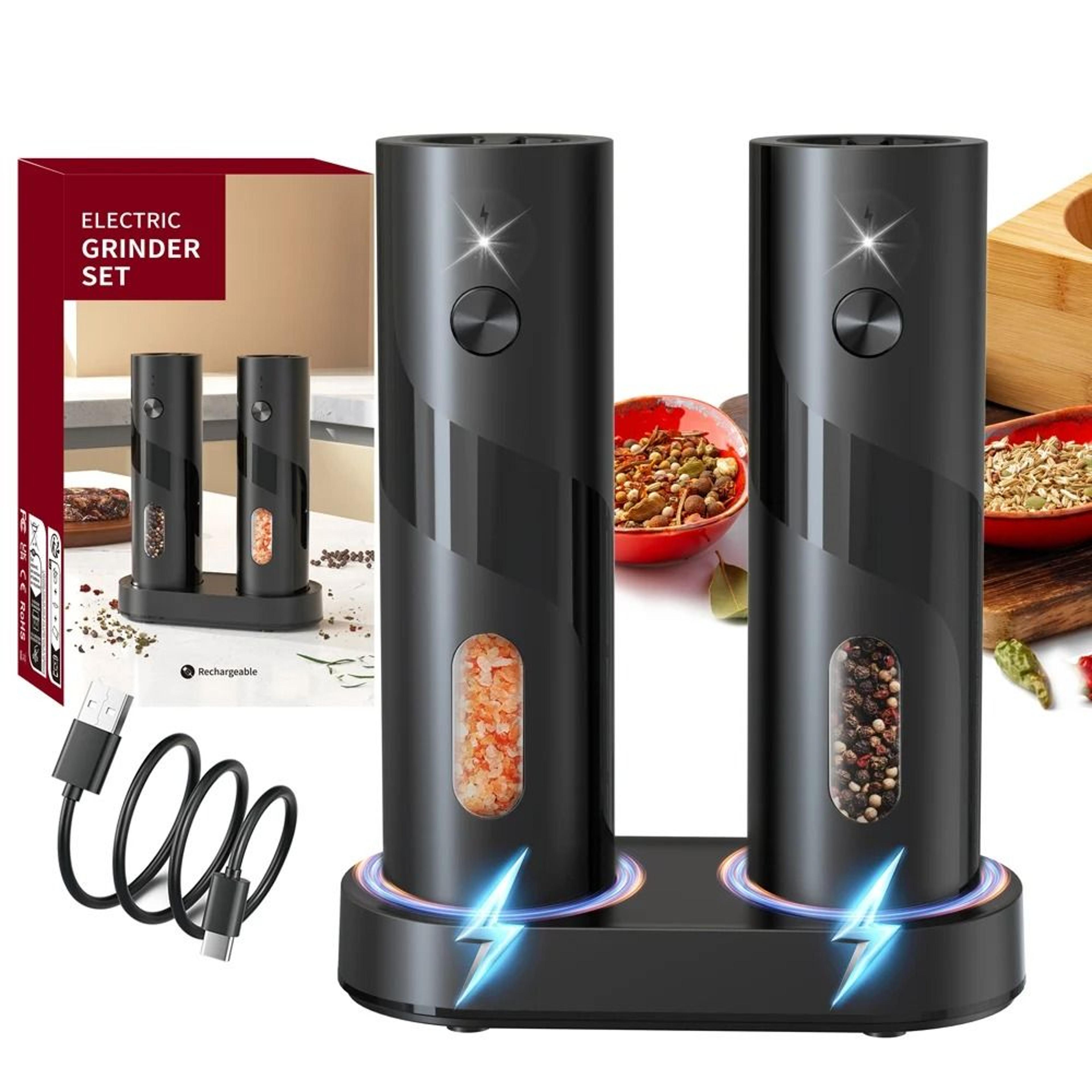 automatic electric salt and pepper grinder set usb rechargeable spice mills with charging dock