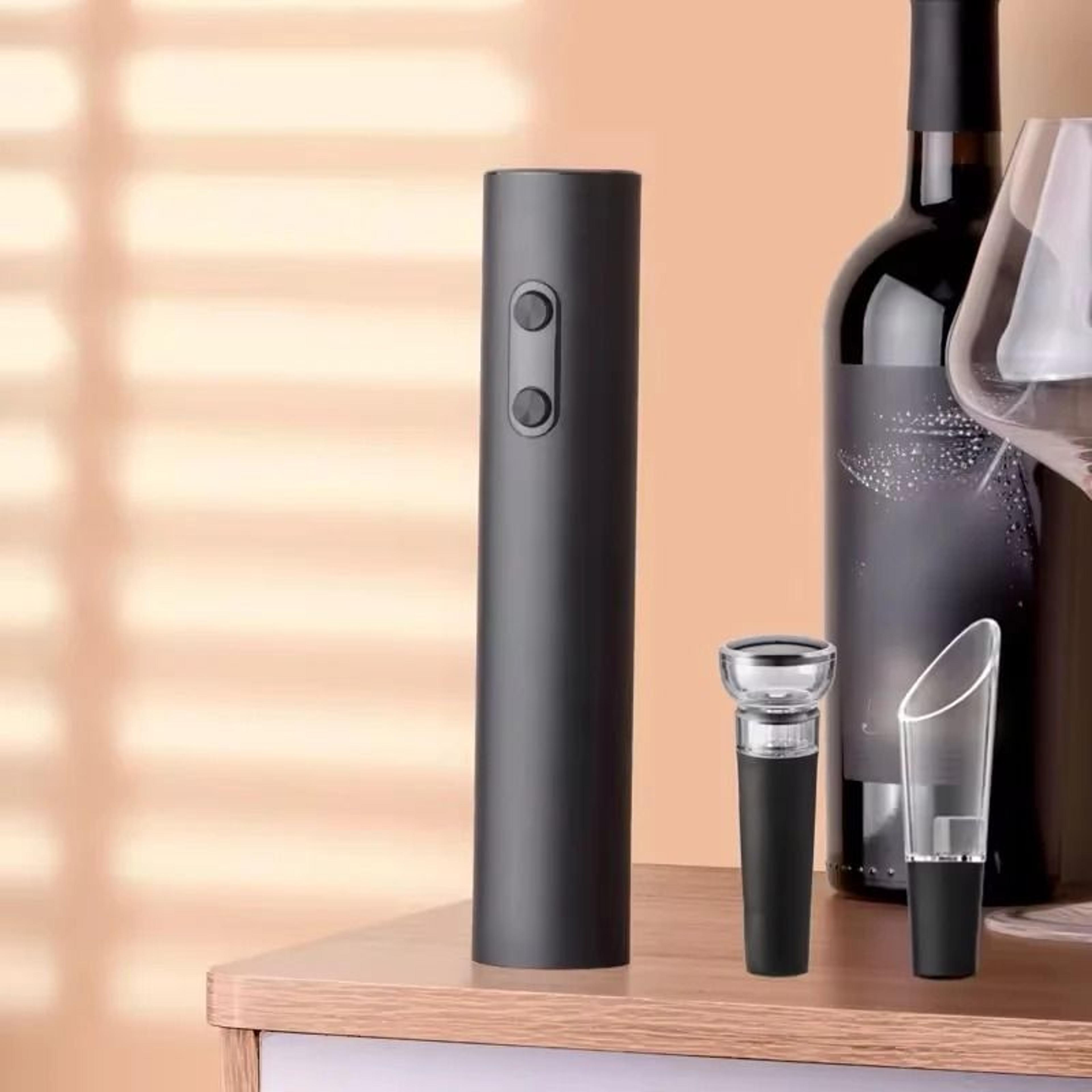 4-in-1 rechargeable electric wine opener kit with foil cutter, pourer & vacuum stopper