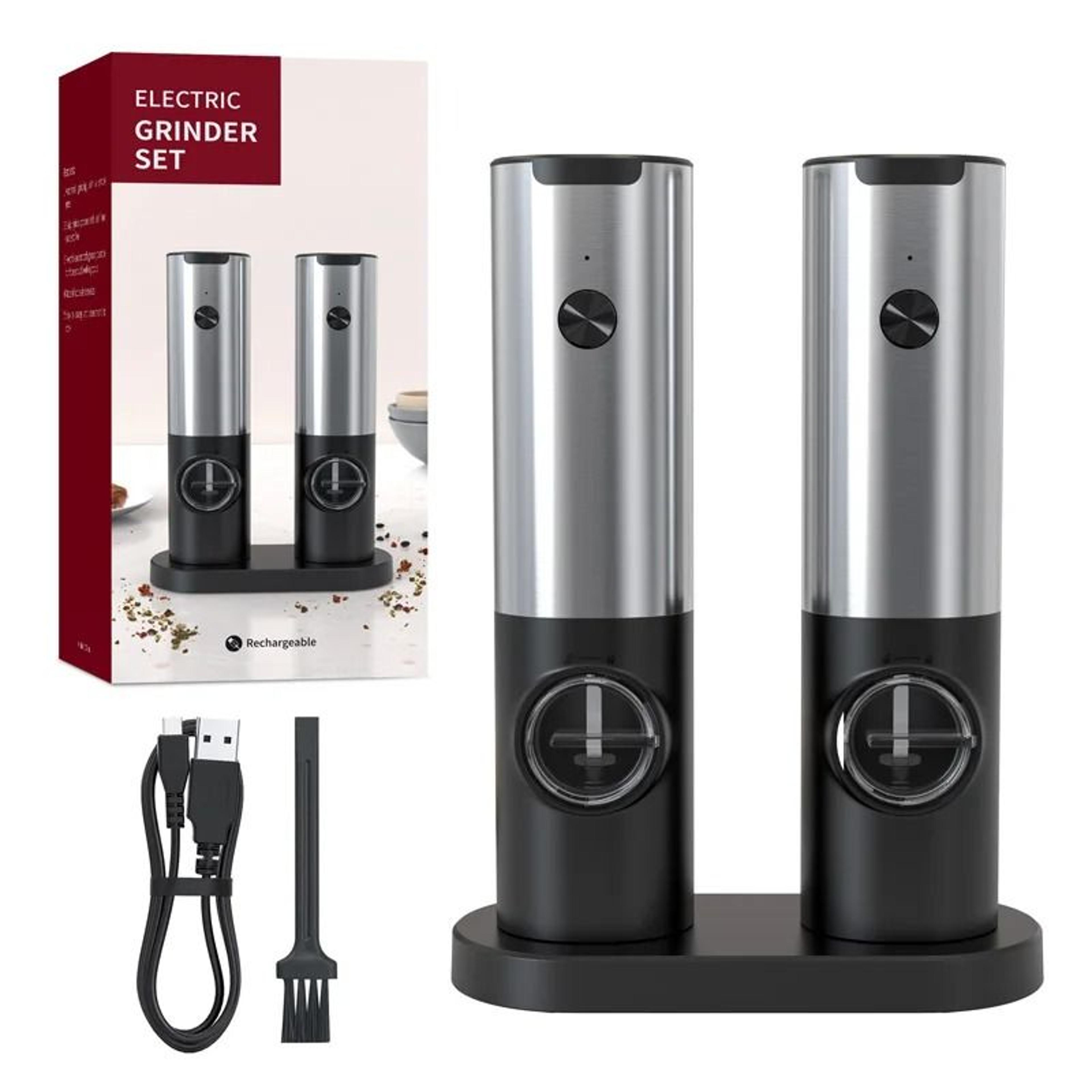 automatic electric pepper and salt grinder set usb rechargeable adjustable coarseness spice mill
