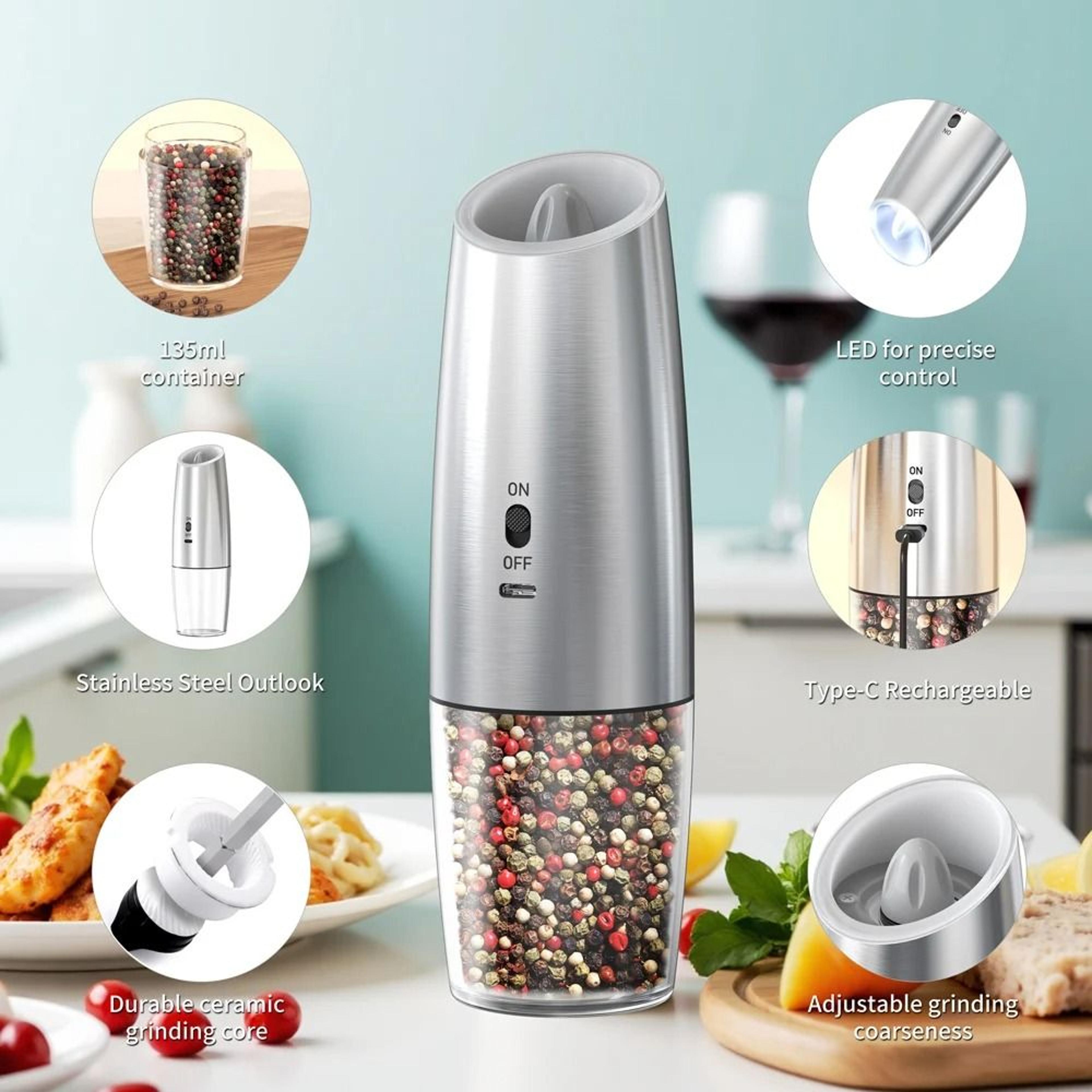 automatic electric salt and pepper grinder set with led light and adjustable coarseness