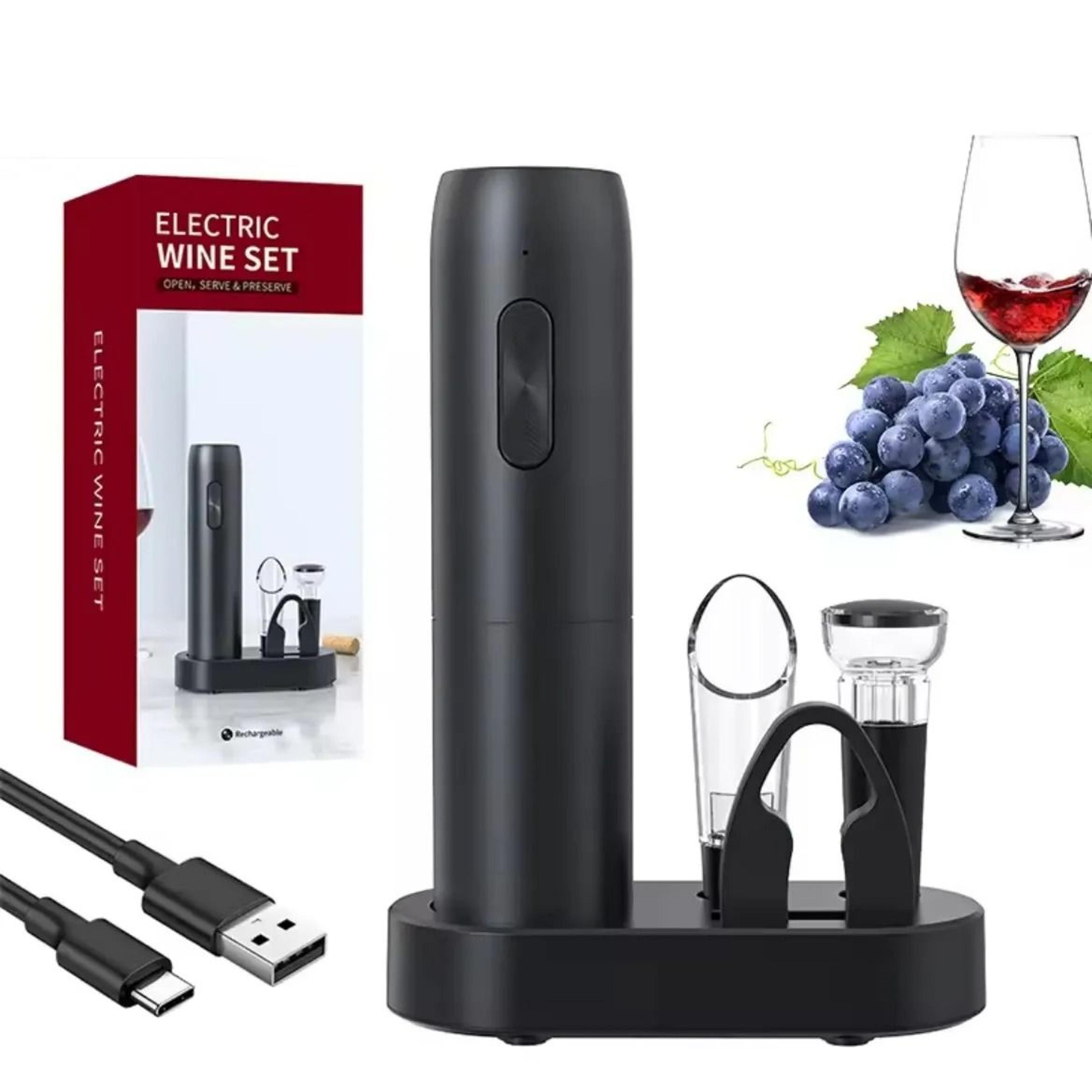 ins style one touch electric corkscrew gift set with aerator spout and vacuum stopper