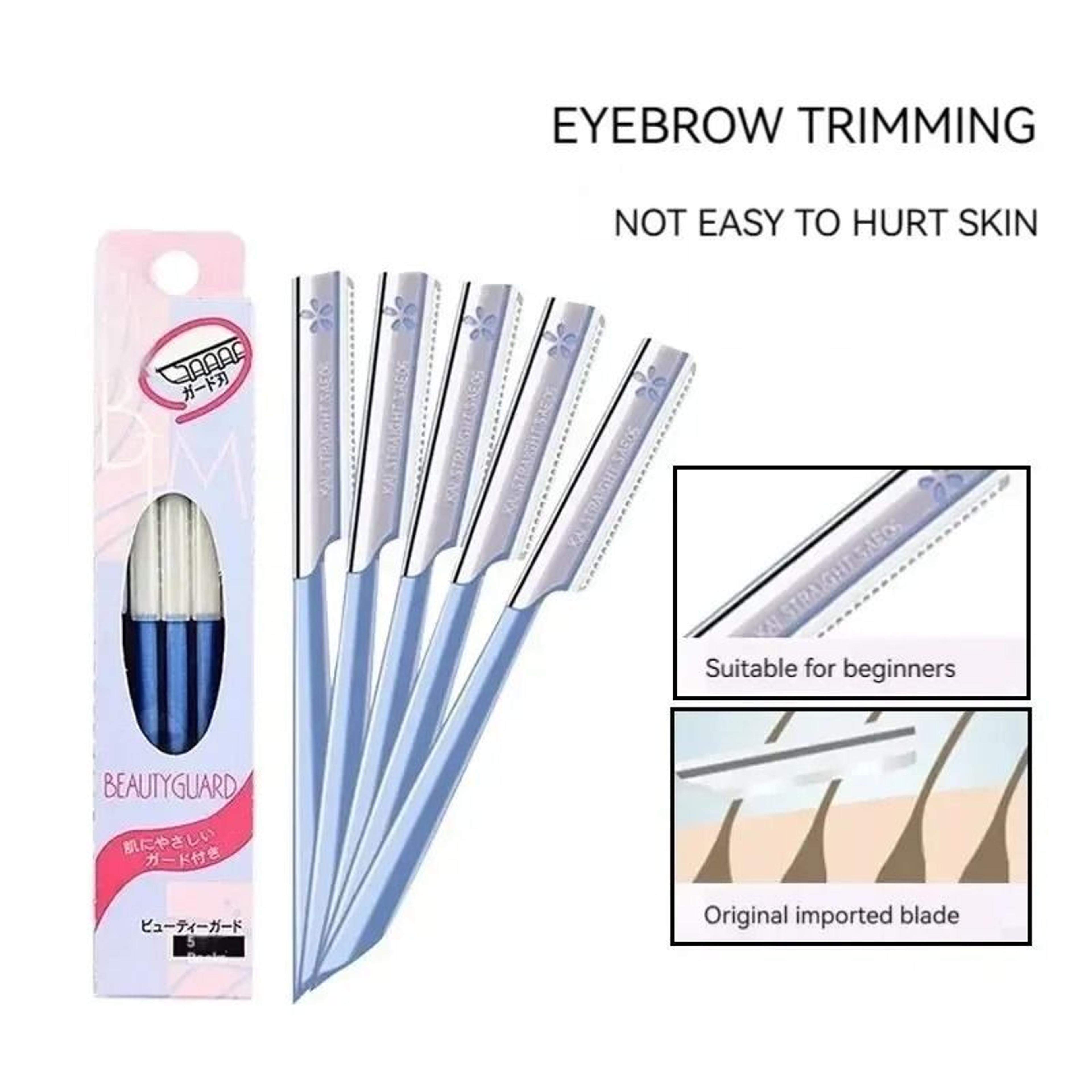 5 piece precision eyebrow razor set with safety net blades and non slip handles
