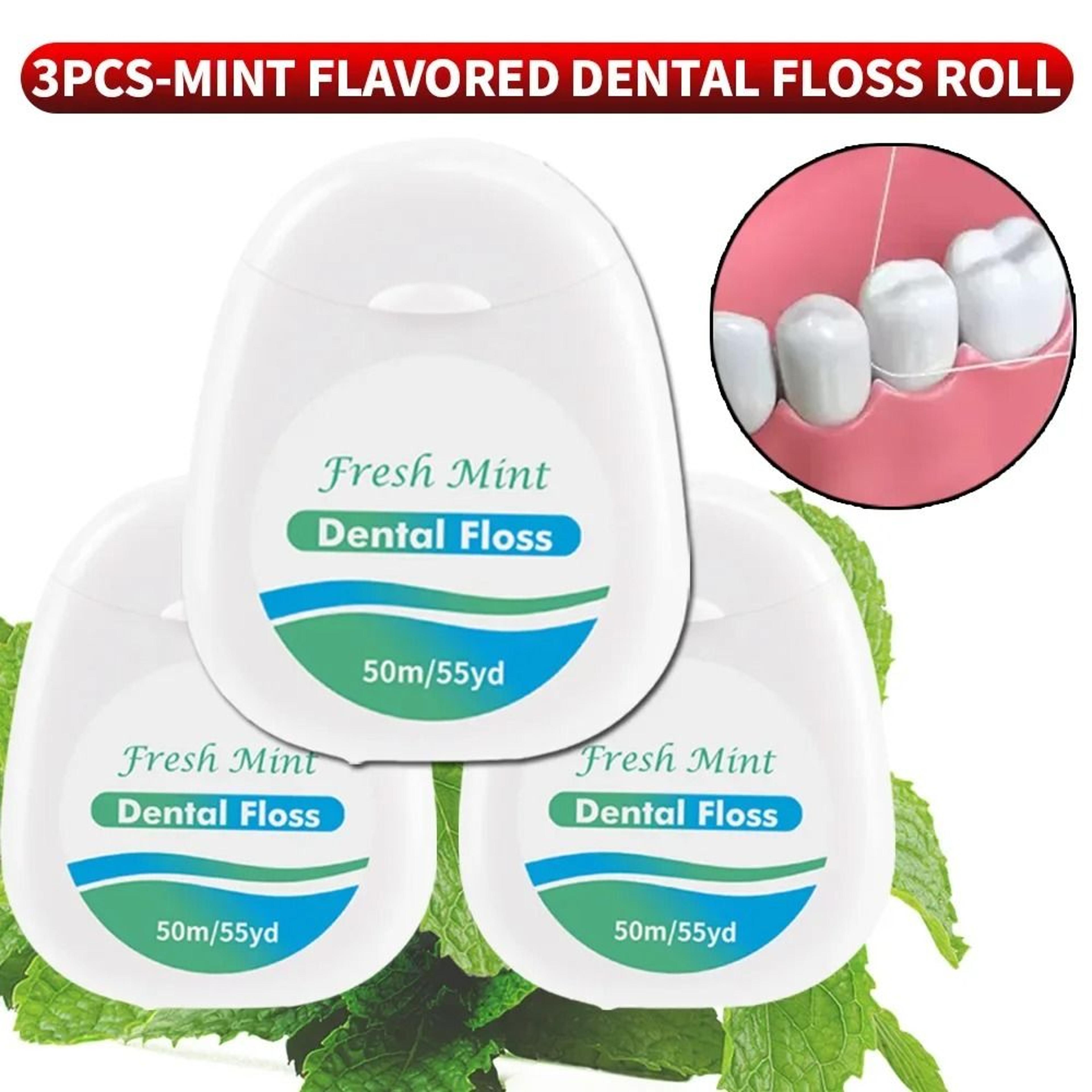 ultra fine mint waxed dental floss roll dispenser set for interdental cleaning