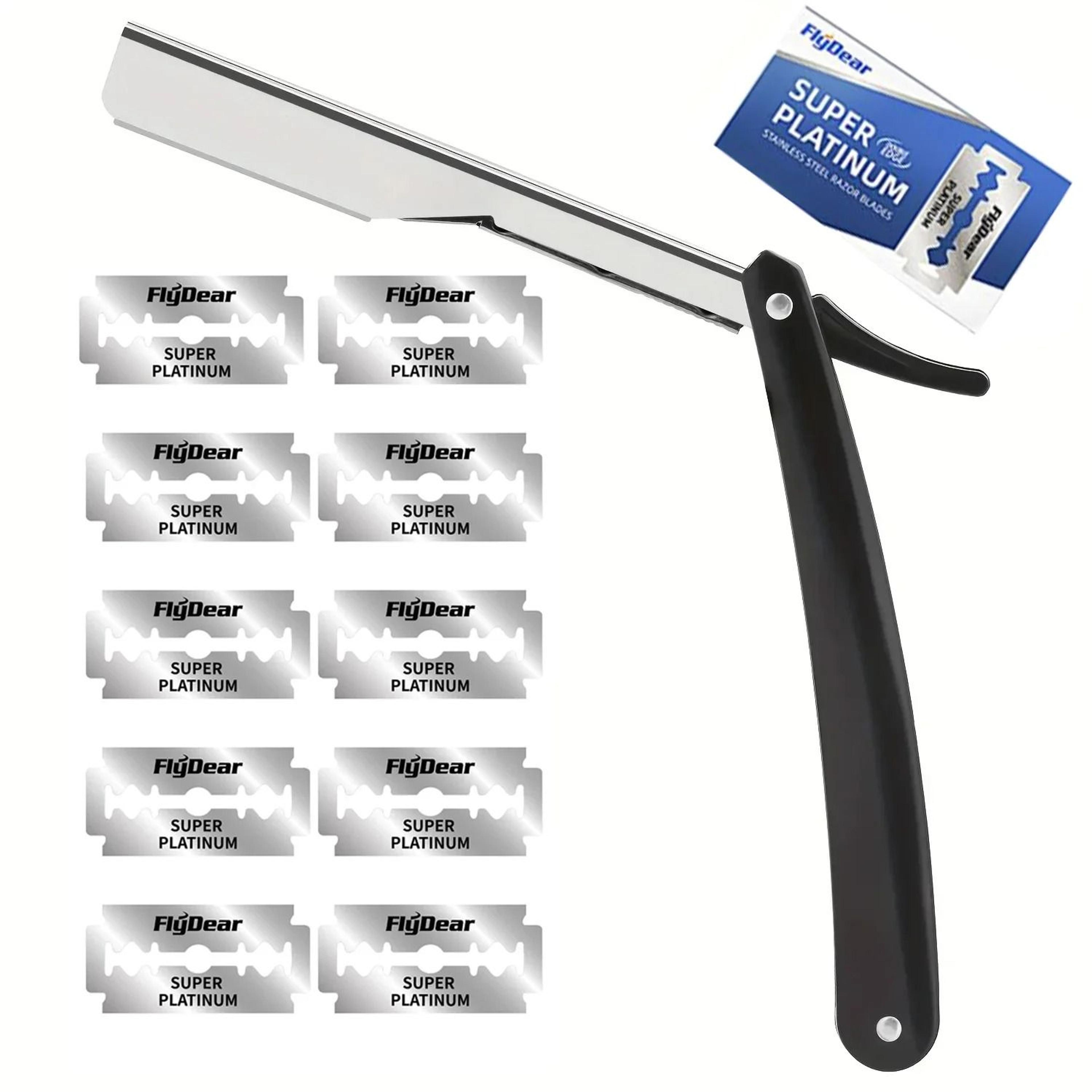 vintage manual folding barbershop shaver with 10 replaceable blades for classic men's grooming