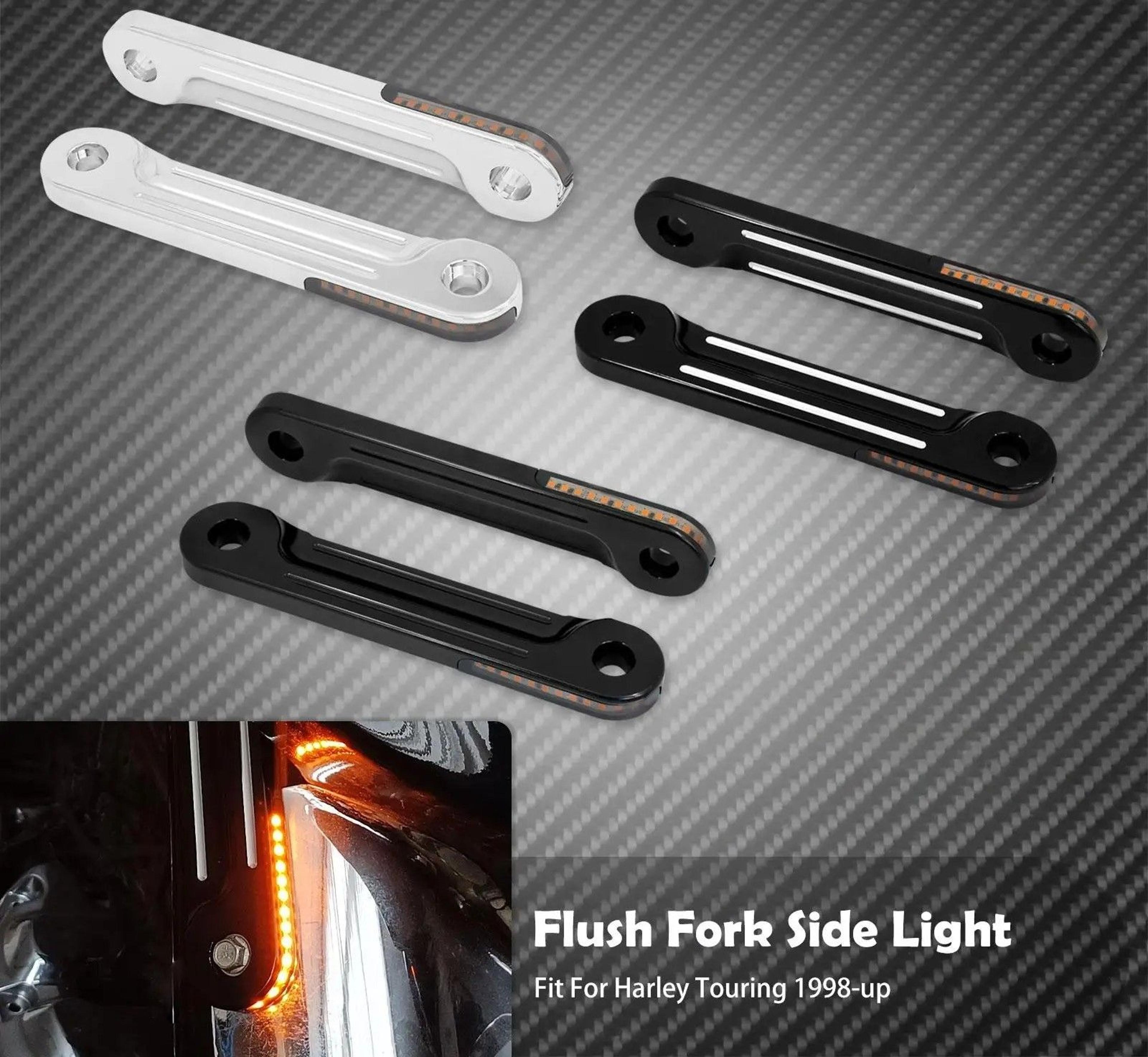 motorcycle led front flush fork mount turn signals and running light brackets