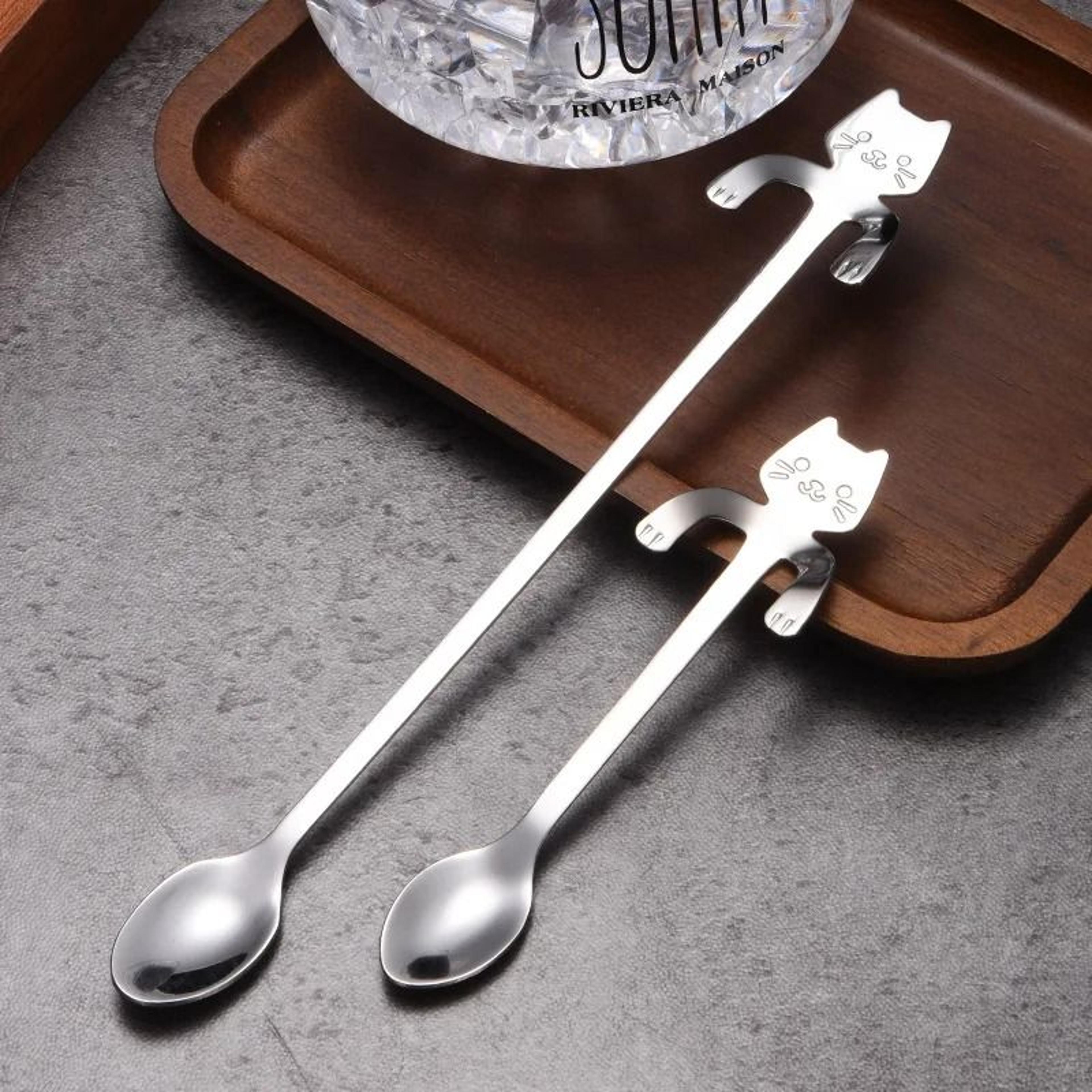 304 stainless steel cute cat hanging edge coffee spoon set for tea, dessert, and stirring