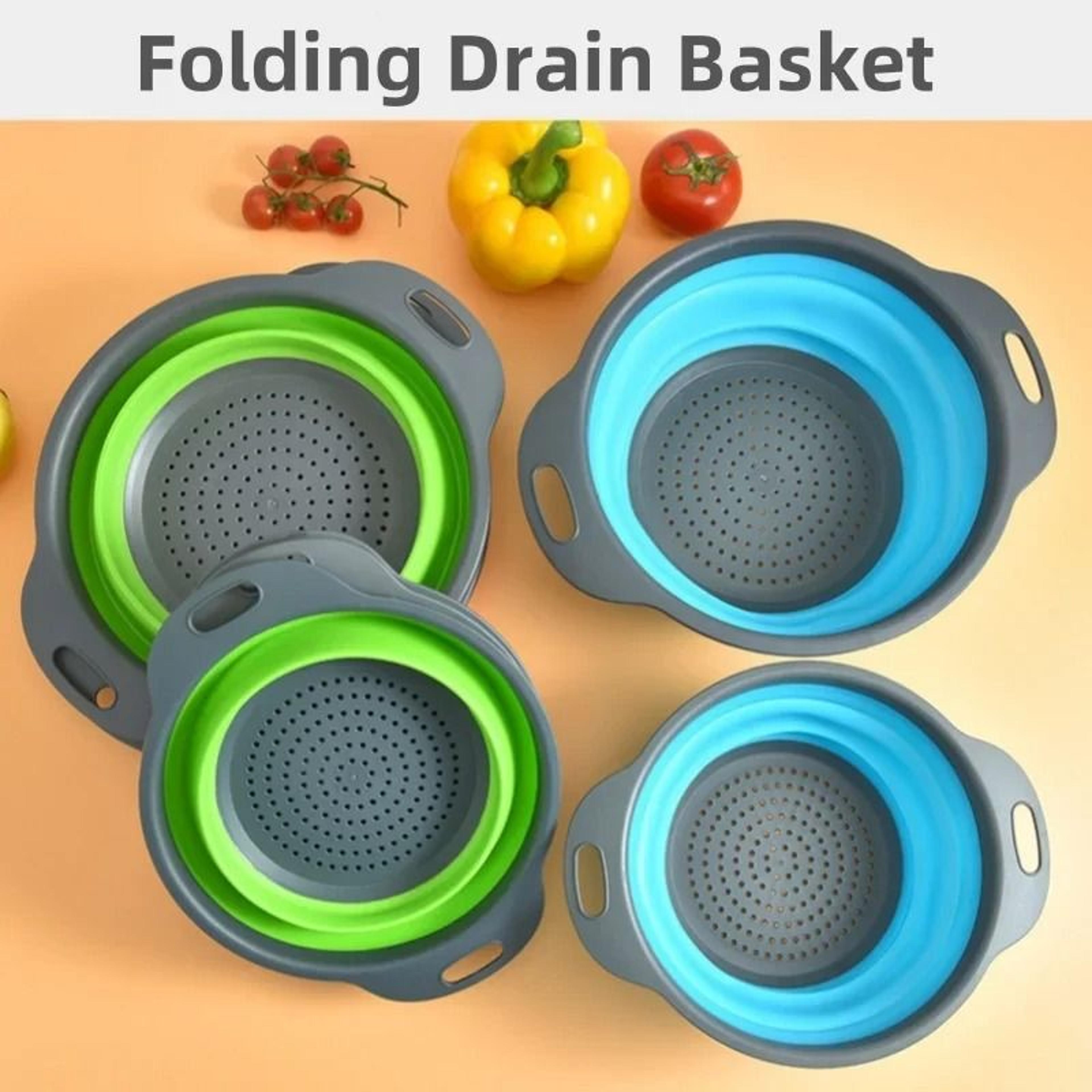 round collapsible silicone drain basket and folding fruit vegetable strainer colander