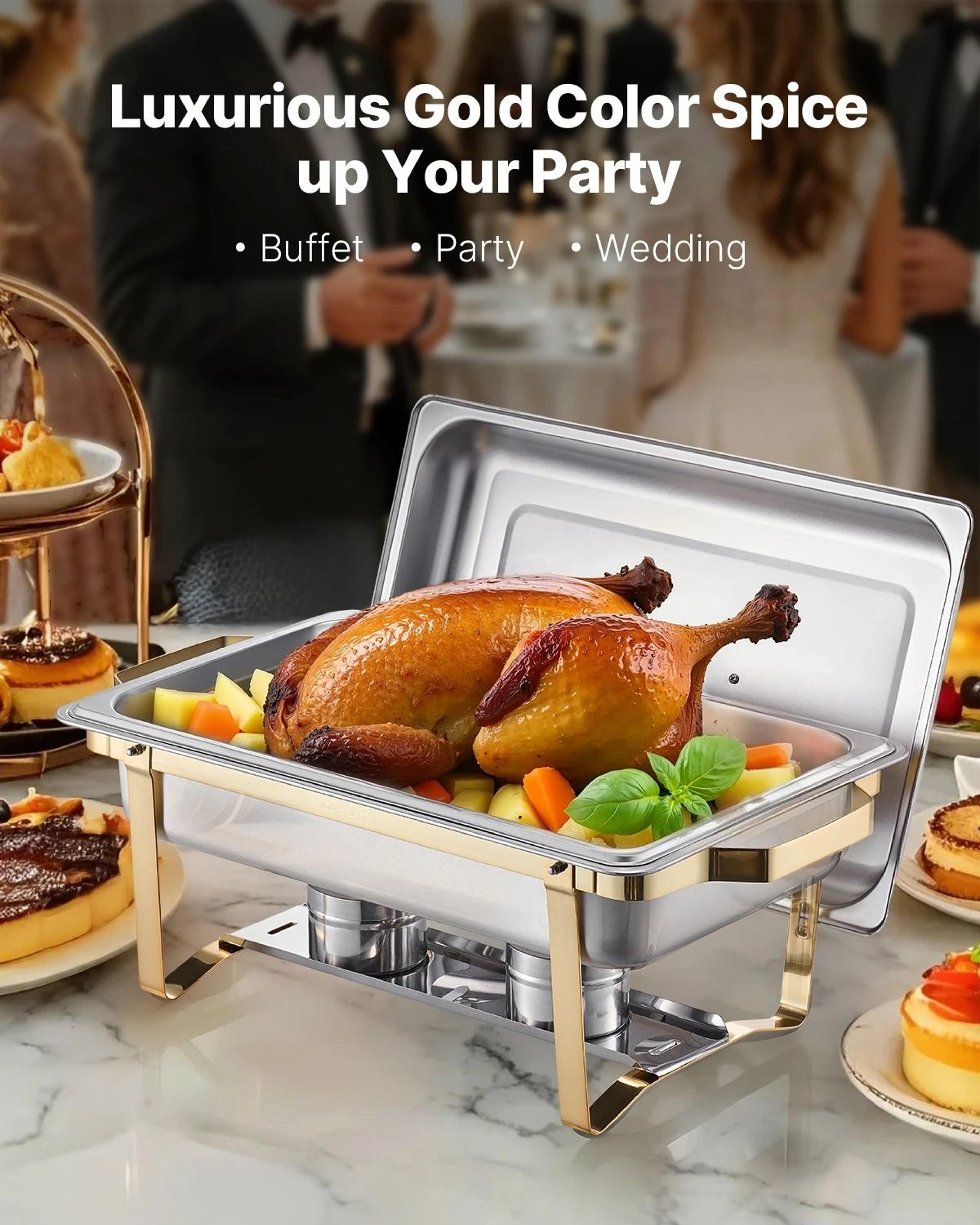 8 qt 4 pack stainless steel chafing dish buffet set with full and half size food pans