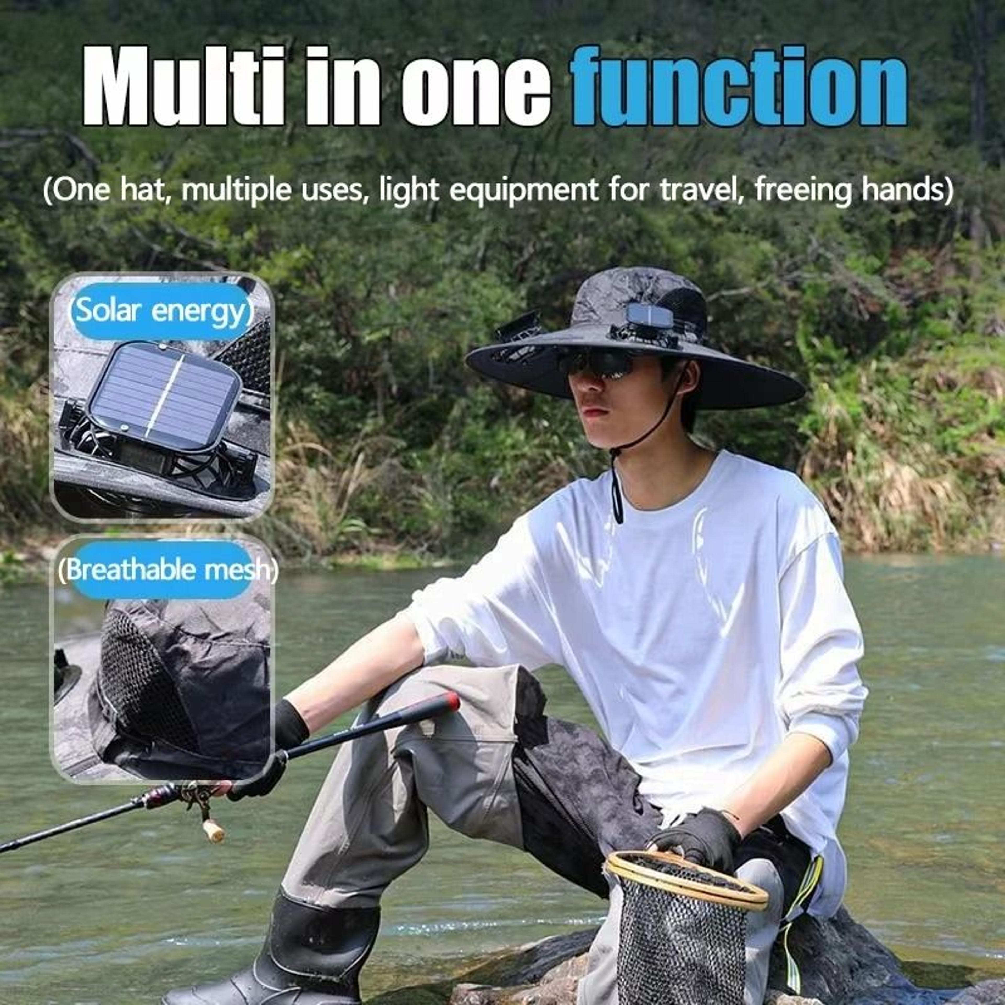 solar fan outdoor fisherman hat for camping fishing hiking with portable solar charging
