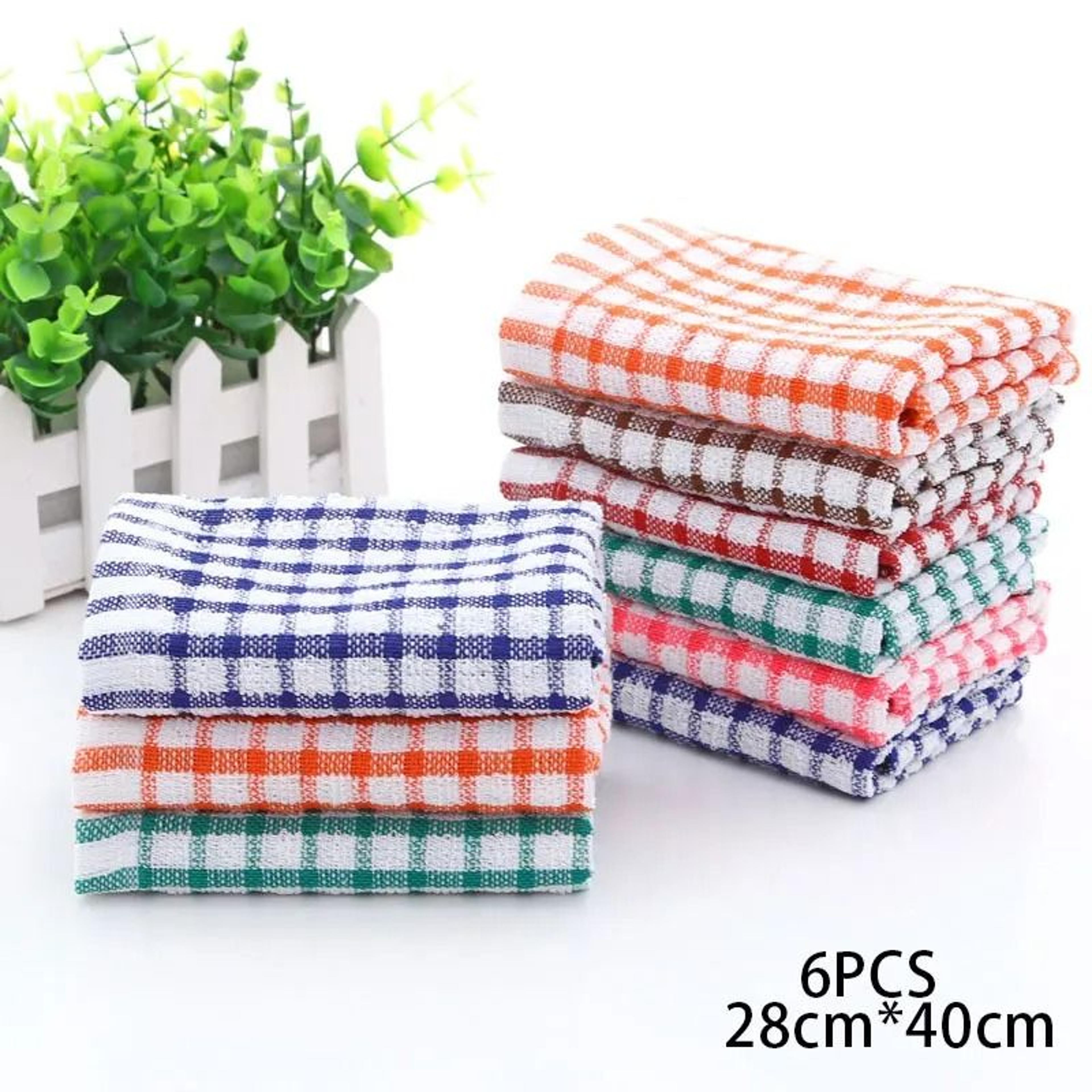 6-piece absorbent cotton jacquard checkered kitchen tea towels