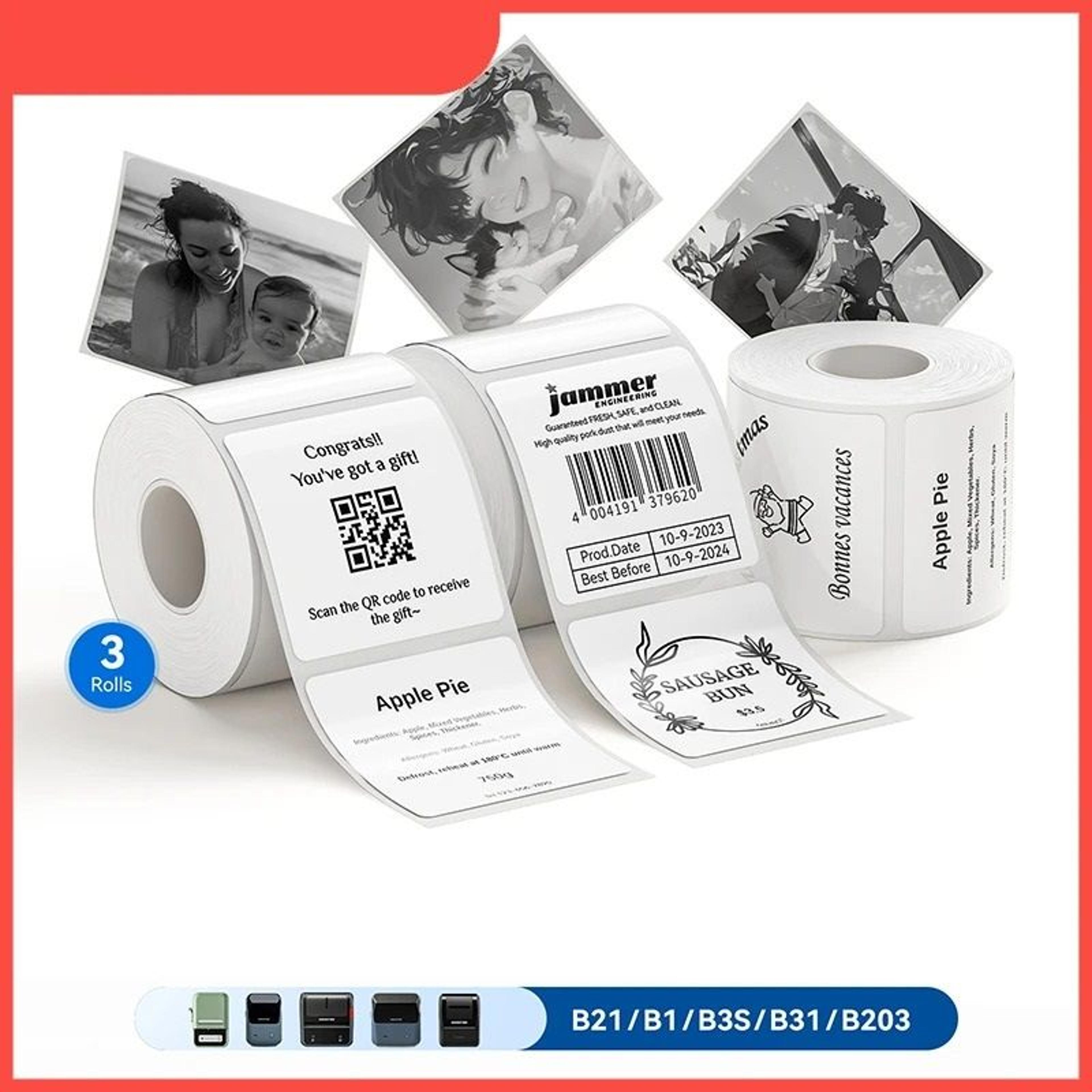 3-roll pack multi-format thermal label stickers