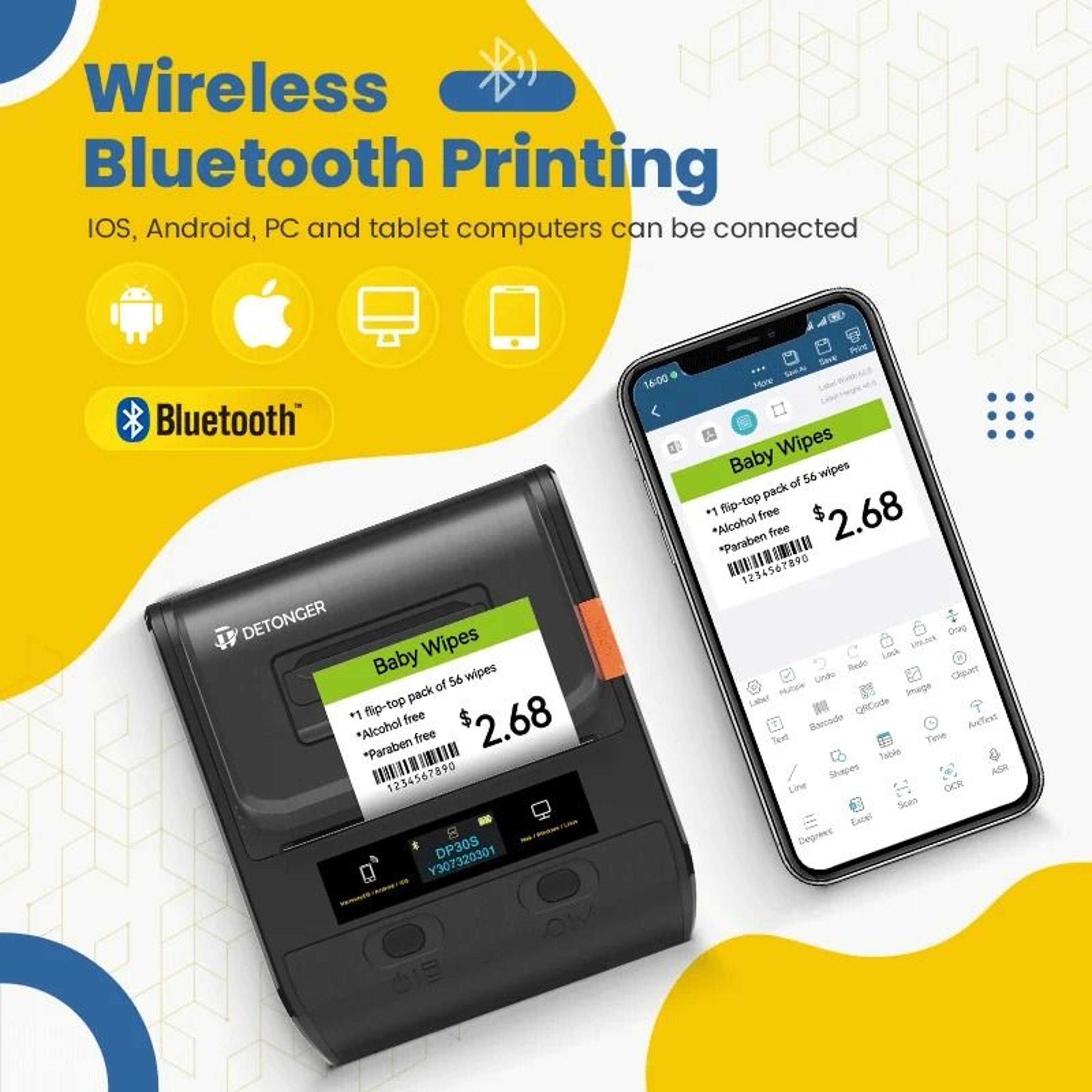 commercial wireless portable thermal label printer for multi-width stickers