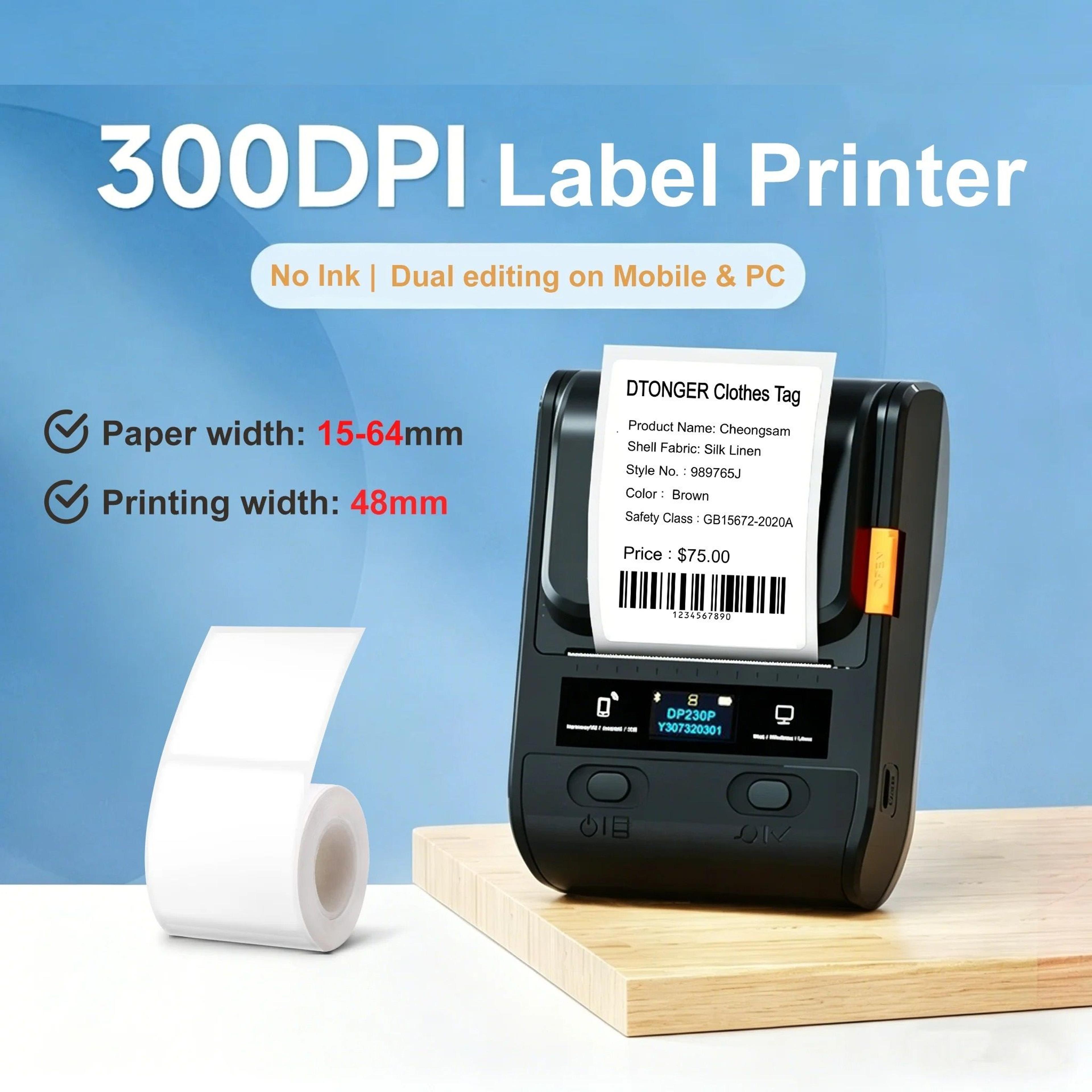 desktop 300 dpi wireless thermal label printer mobile barcode sticker maker