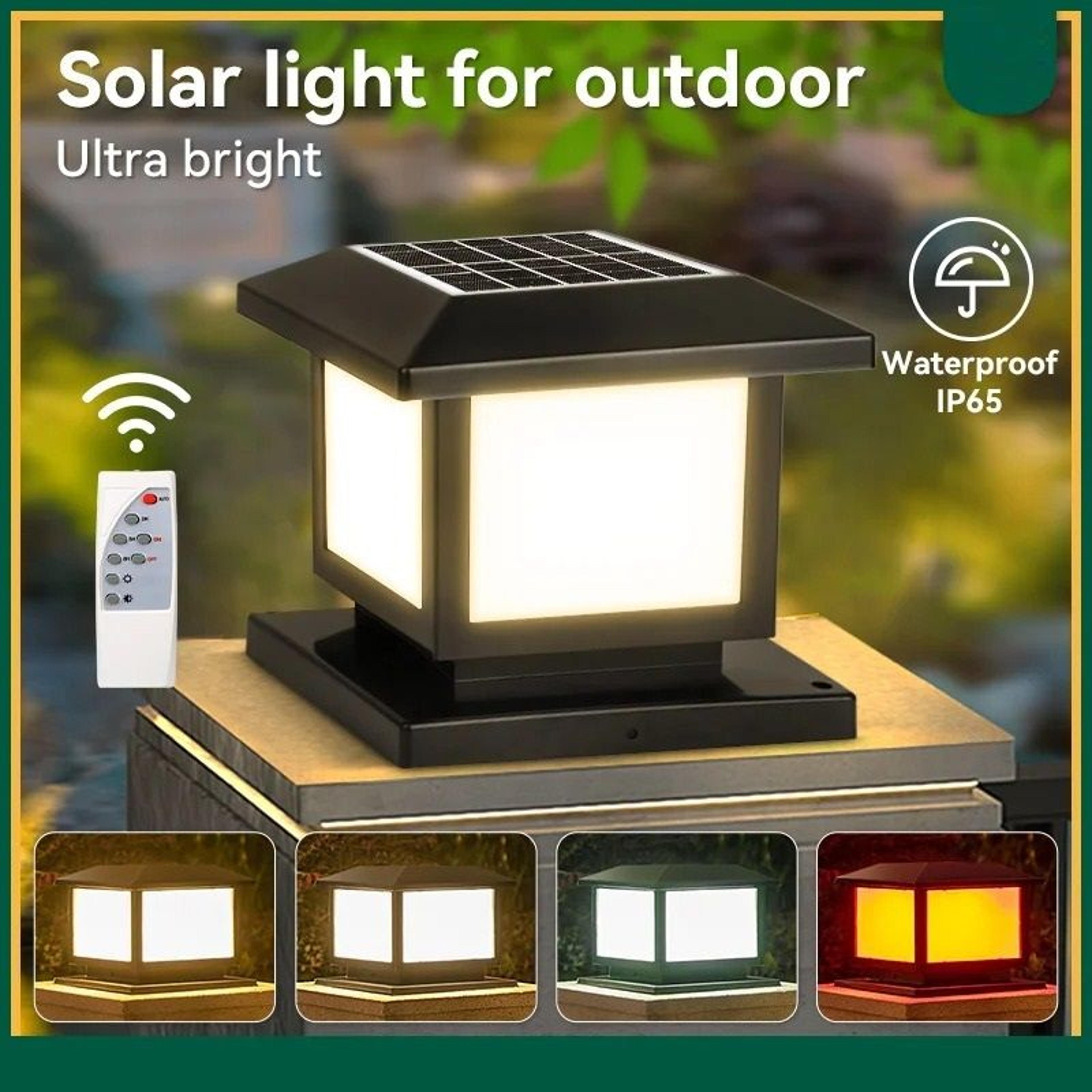led solar pillar light waterproof solar lantern outdoor remote control garden fence pathway