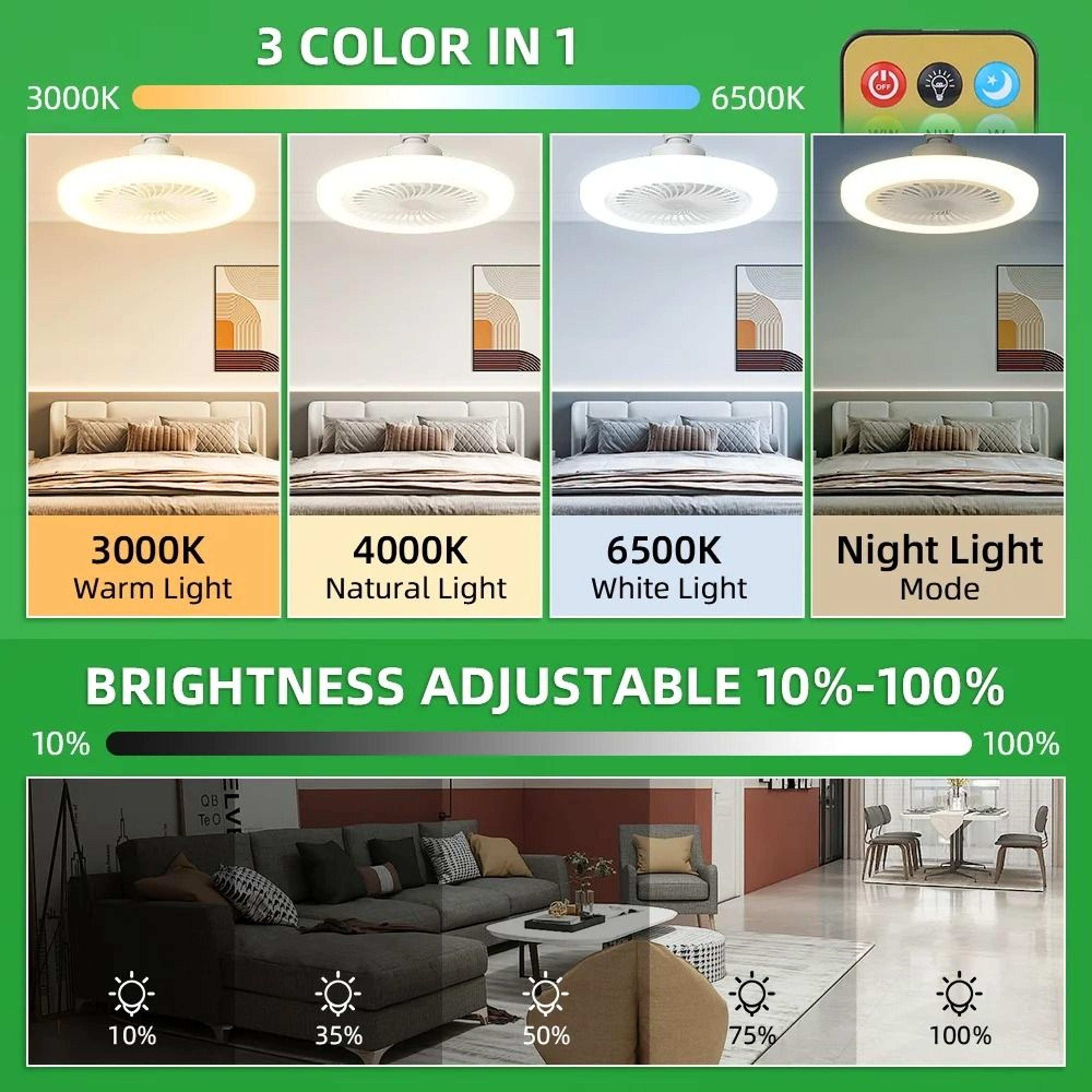 ceiling fan light socket mount remote control 30w multi-speed living room bedroom kitchen