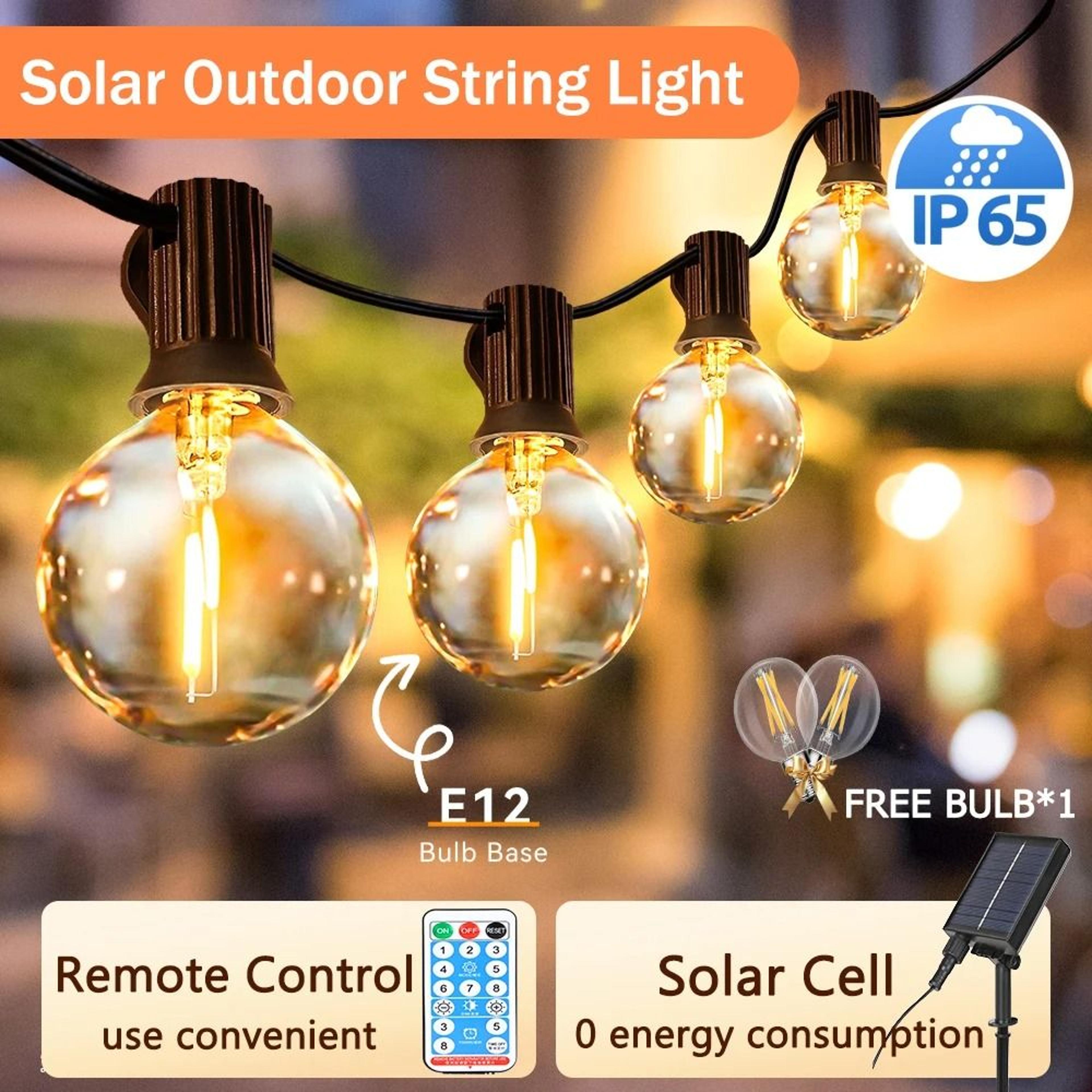 outdoor solar string light ip65 waterproof e12 bulb garden fairy lamp remote control