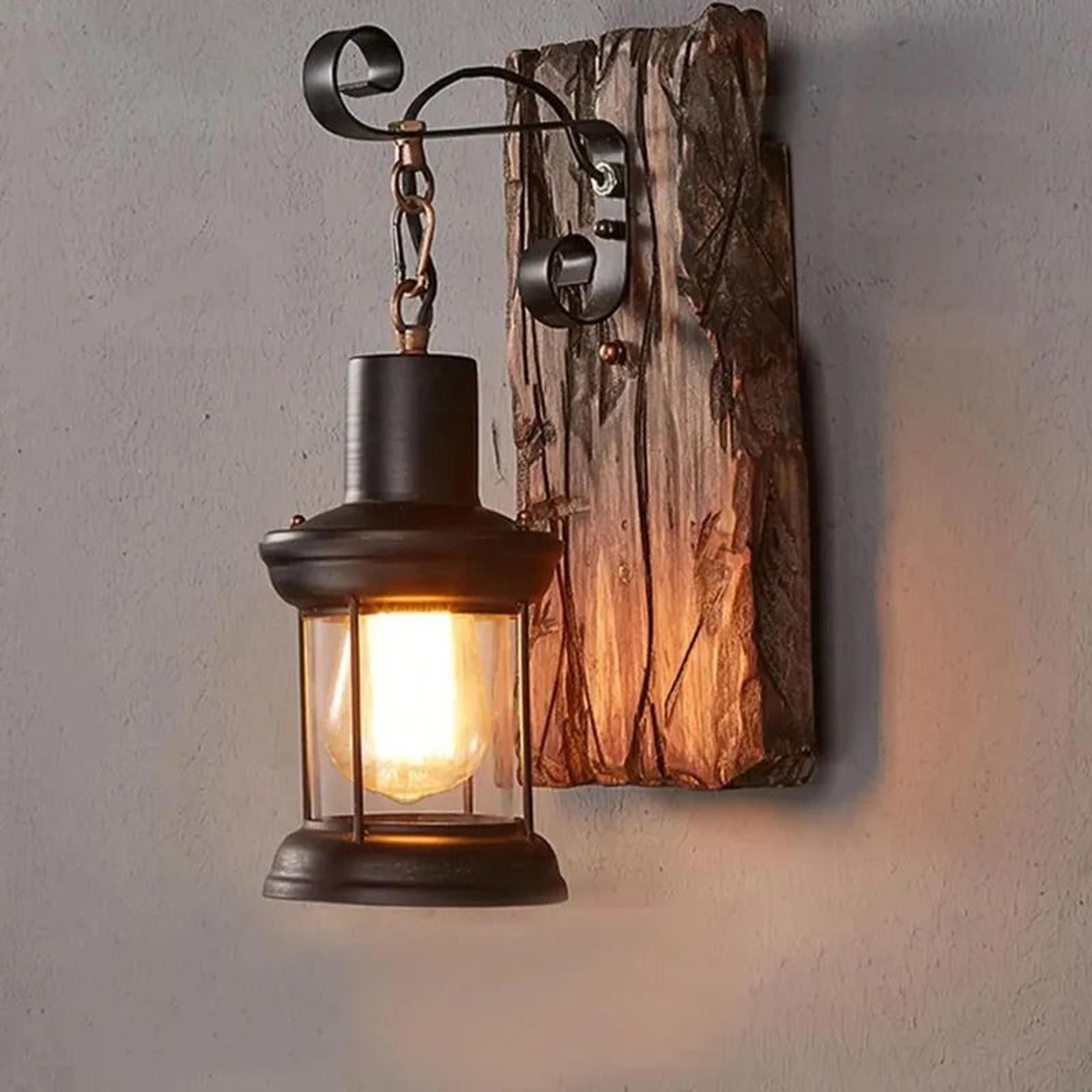 rustic industrial wood wall sconce antique iron metal art lamp accent lighting bar loft corridor