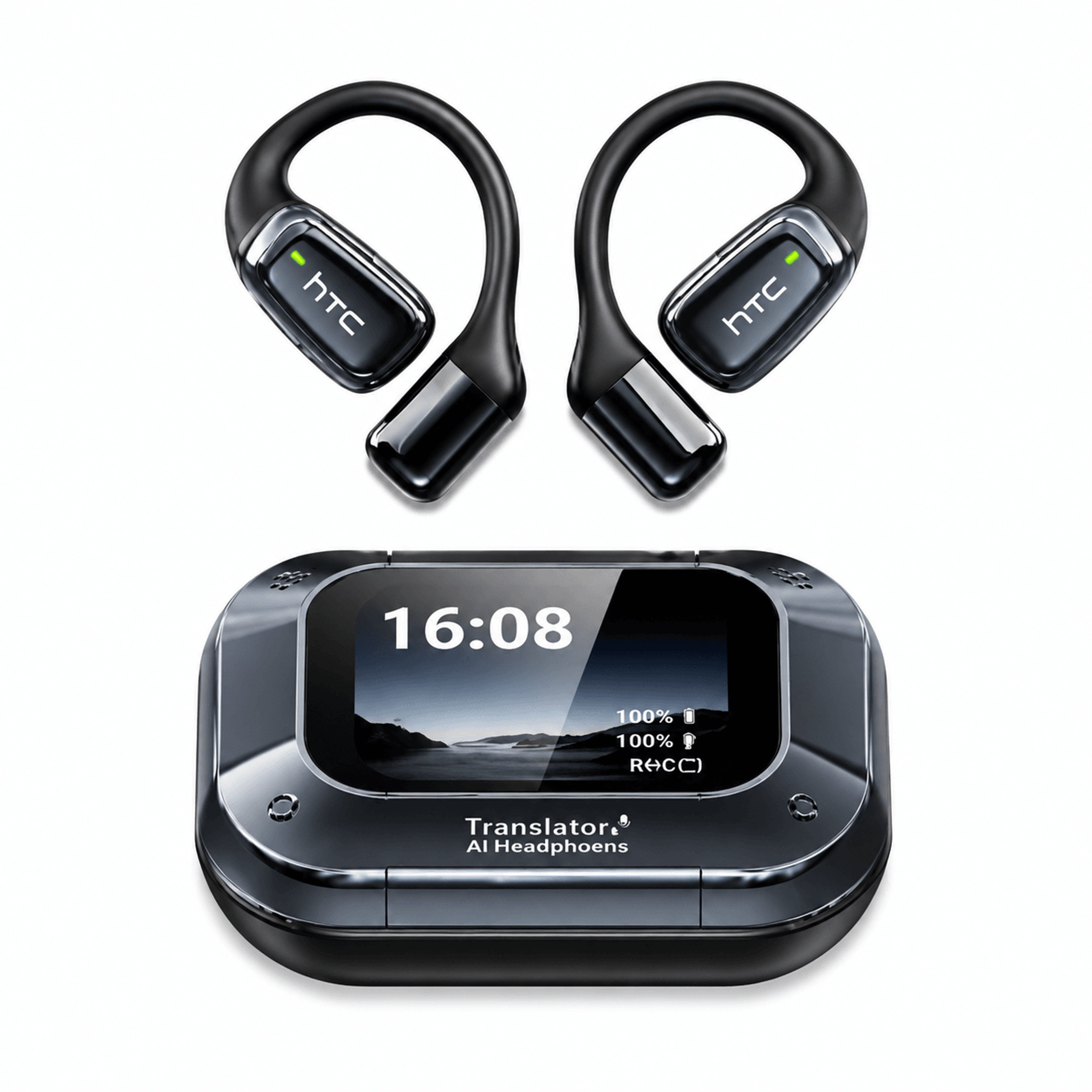 ai translator earbuds with lcd touch screen bluetooth wireless headphones