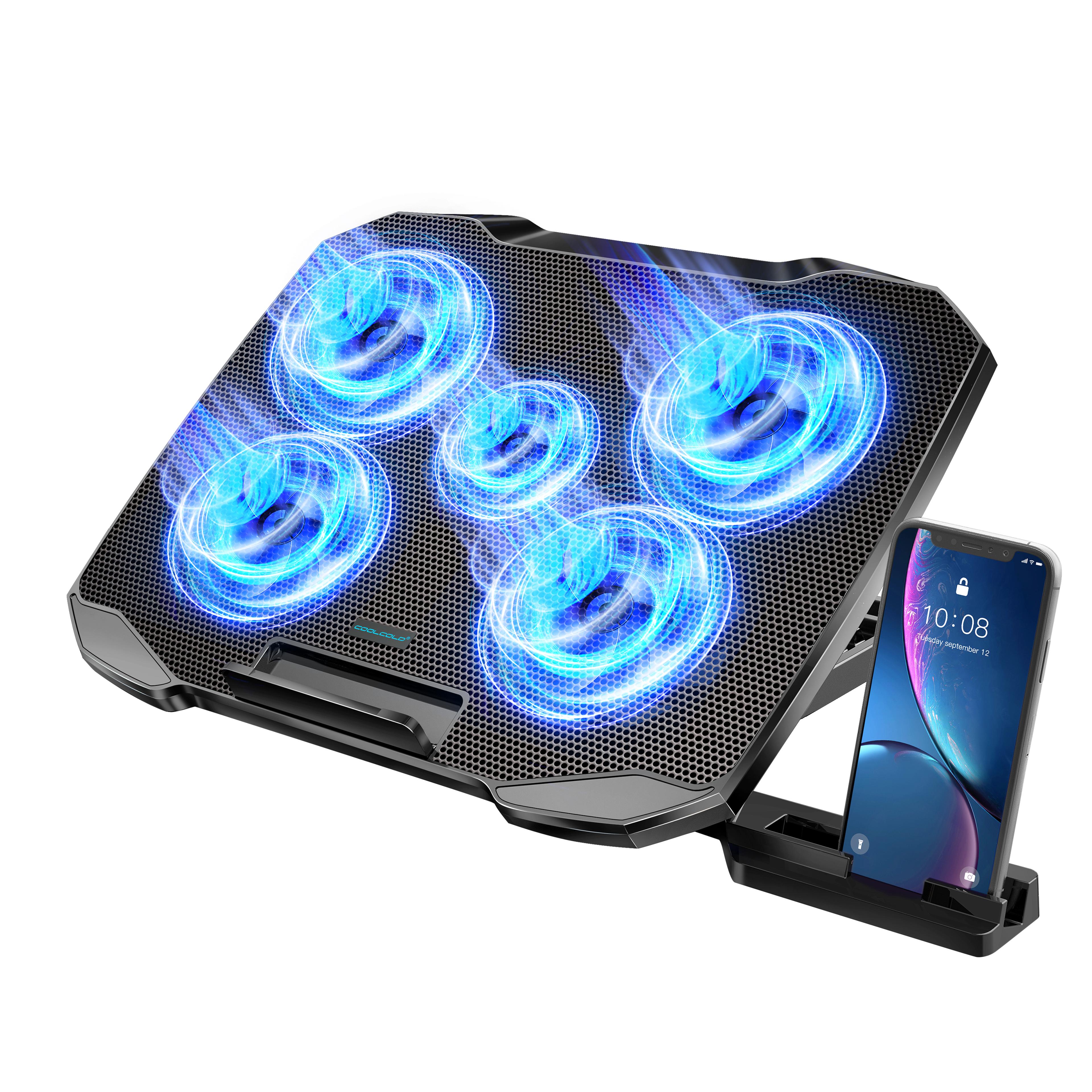 coolcold laptop cooling pad fan gaming laptop cooler stand with phone holder