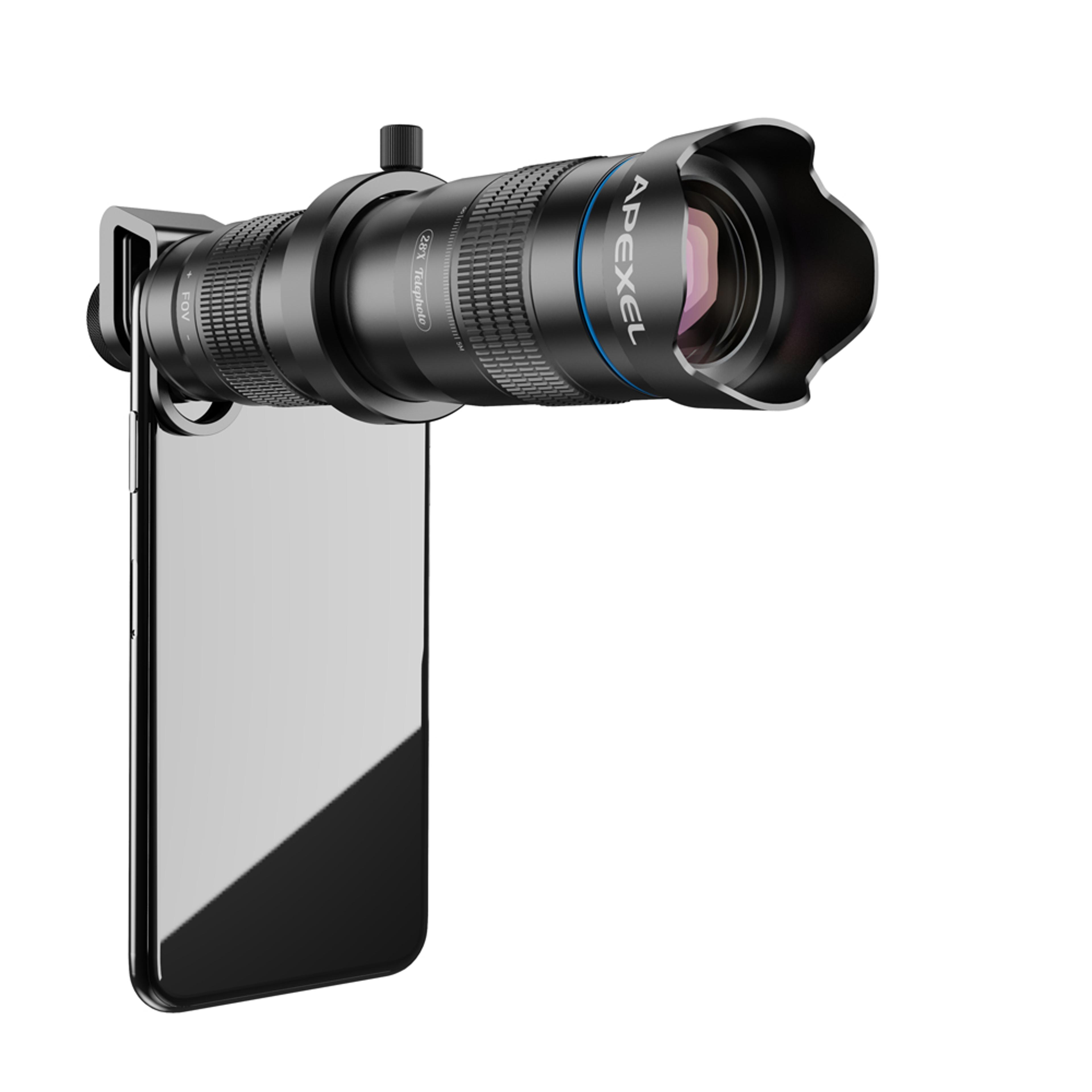 smartphone telephoto lens with universal clip and mini tripod