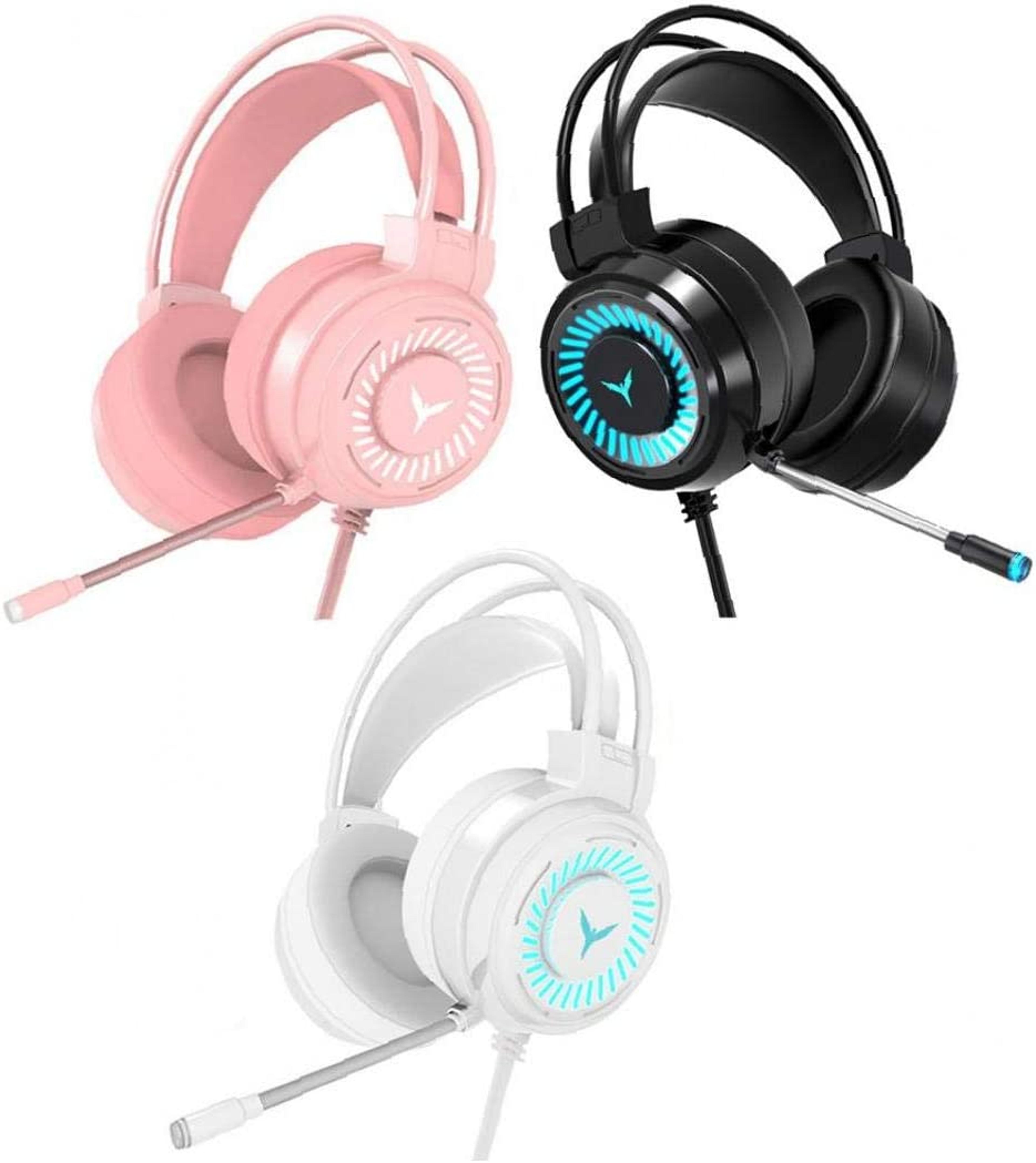 wired gaming headset with surround sound mic and led lighting