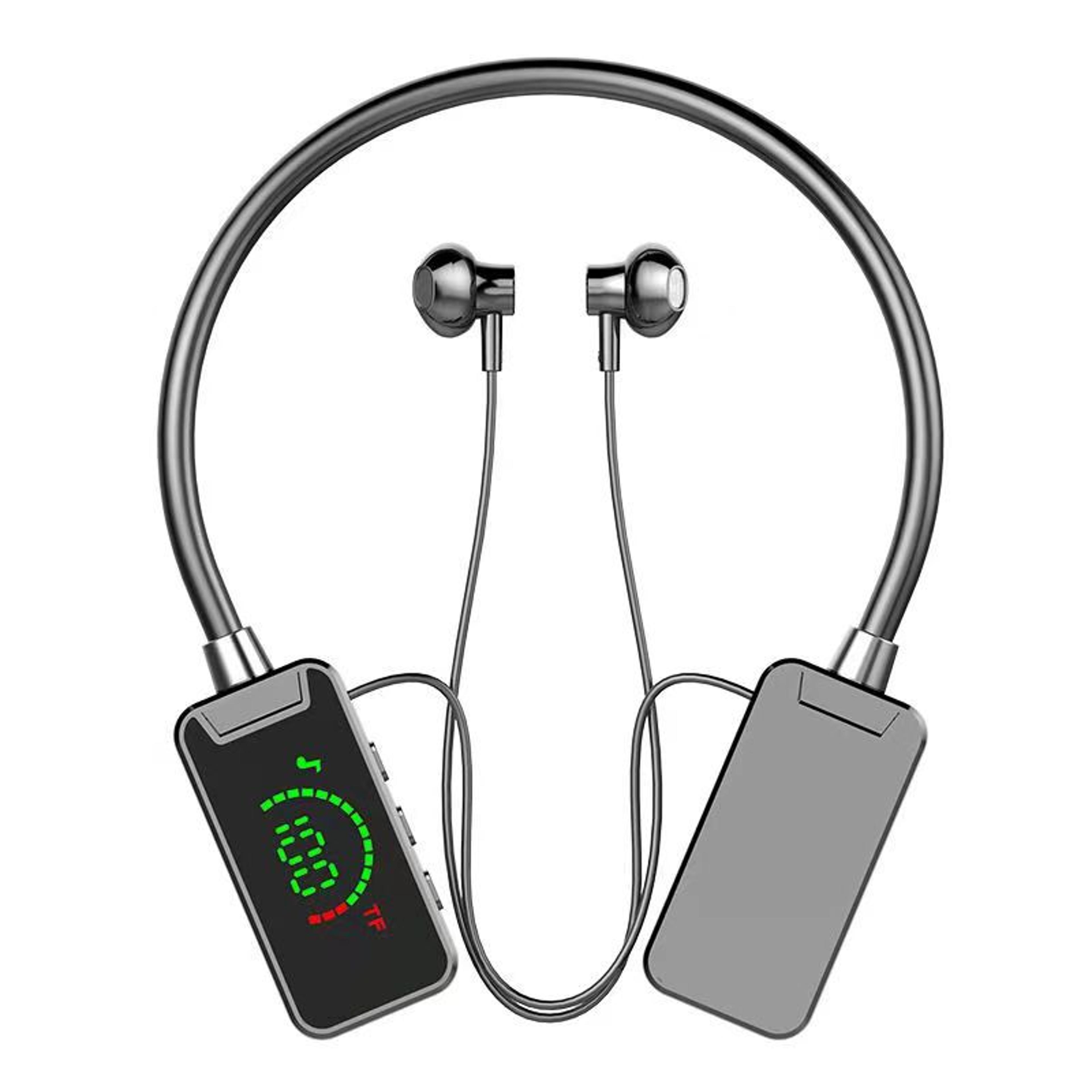 bluetooth neckband headphones led display hifi stereo sports headset