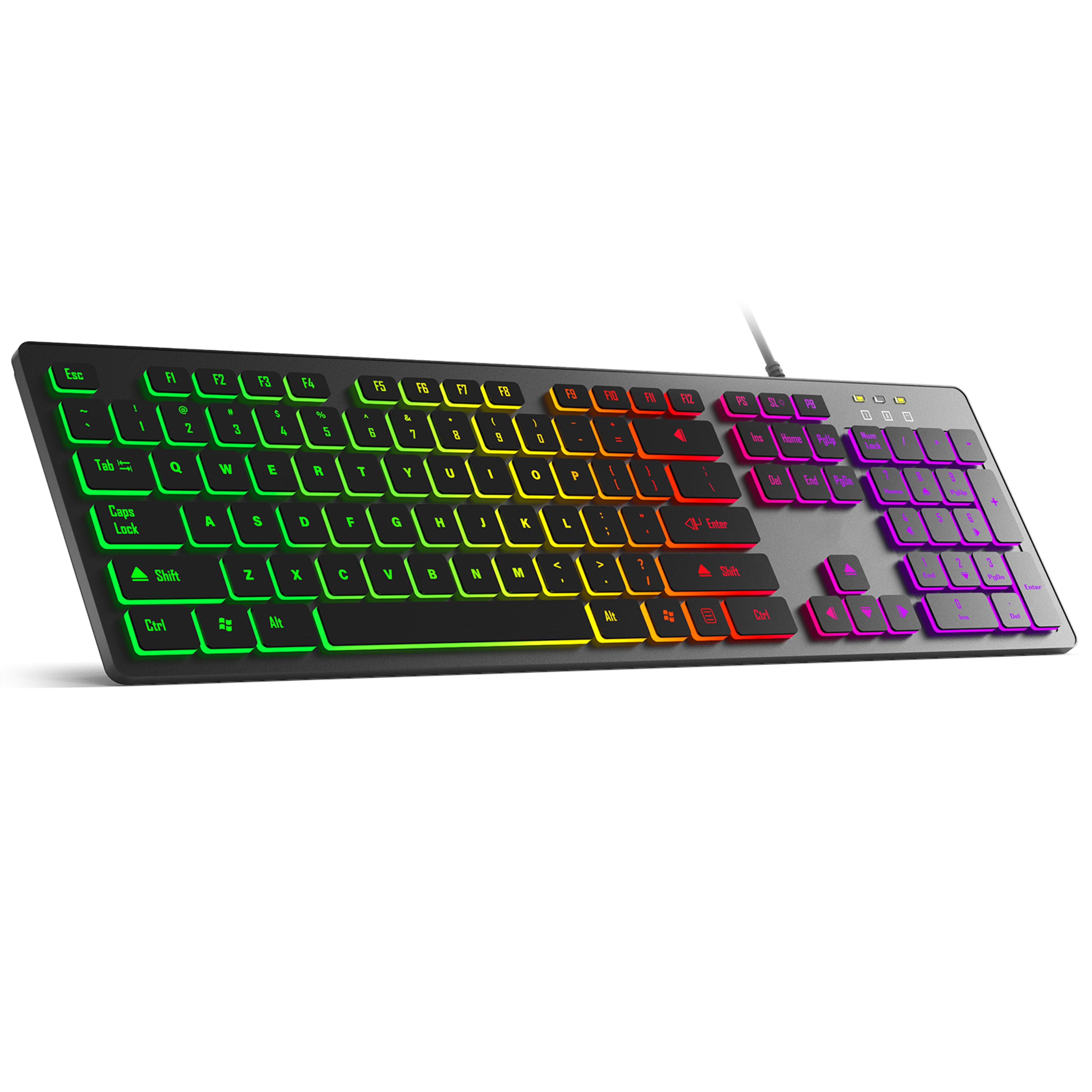 rgb gaming keyboard with silent keys and wired usb backlight