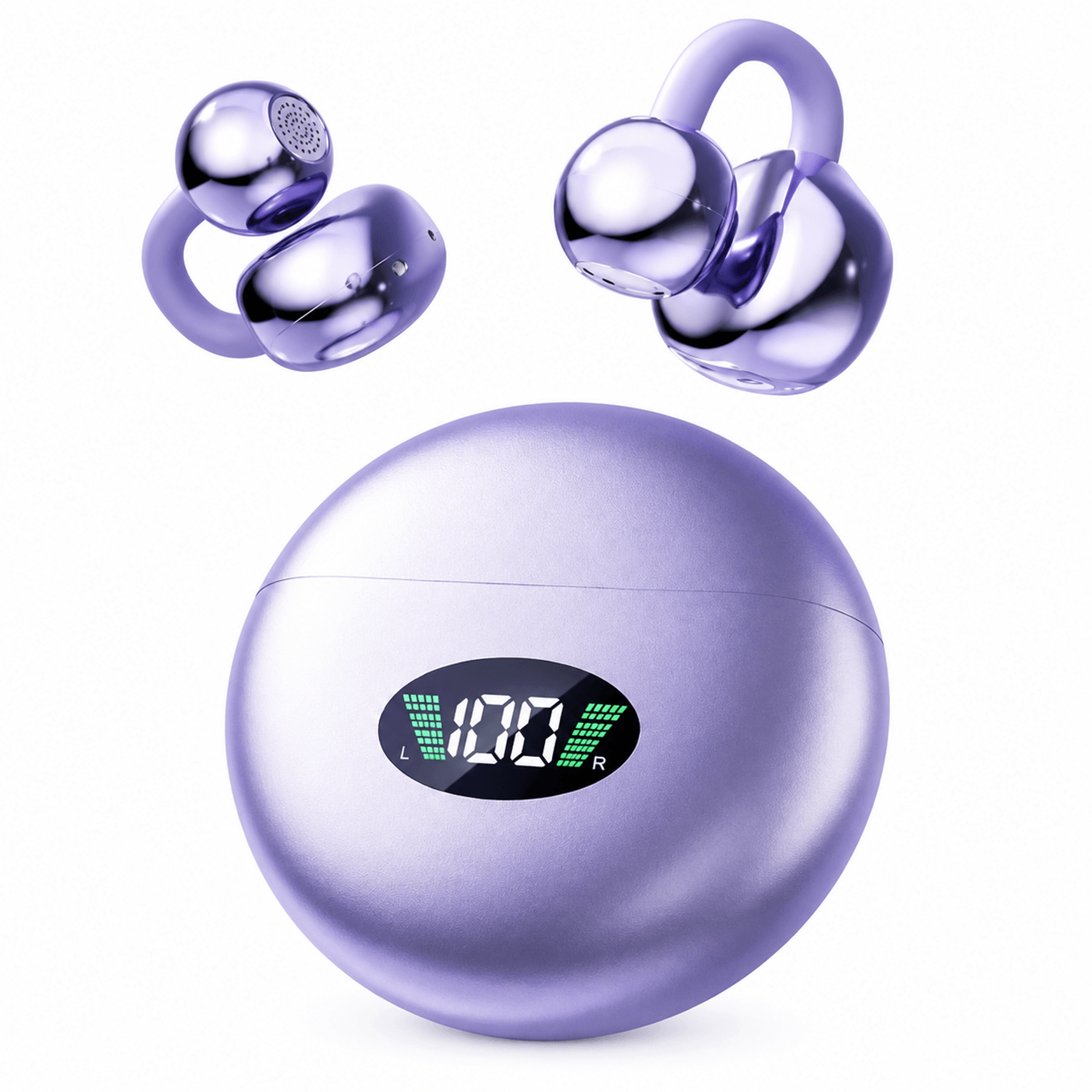 wireless bluetooth clip on earbuds with led display for sports and music