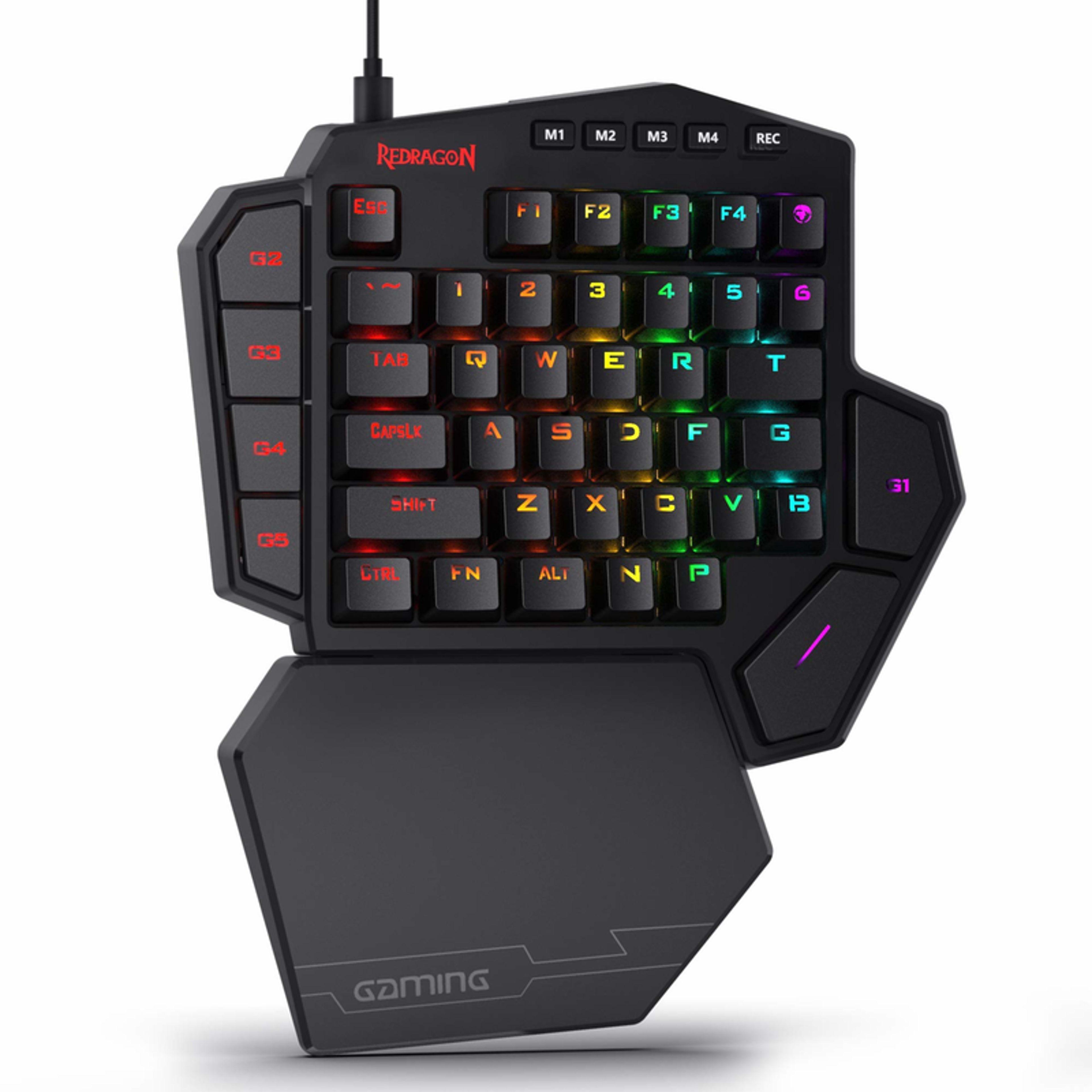 one handed rgb mechanical gaming keyboard with wrist rest