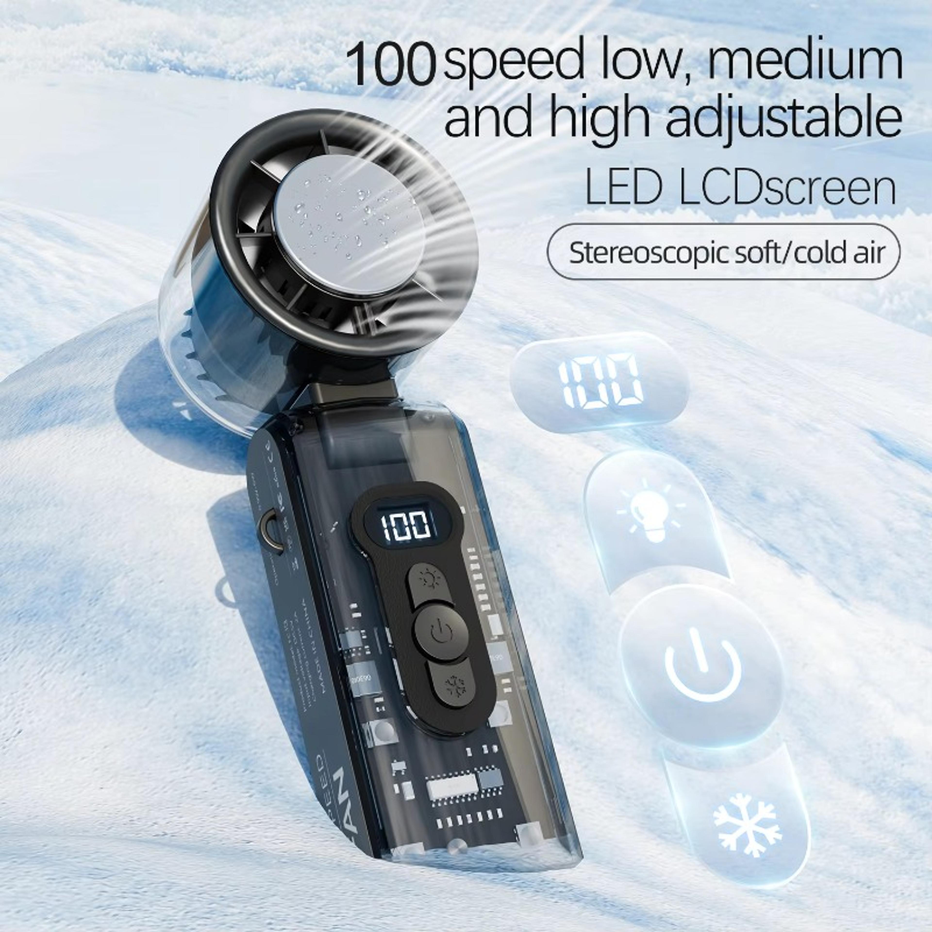 high speed portable handheld fan with digital display rechargeable folding design