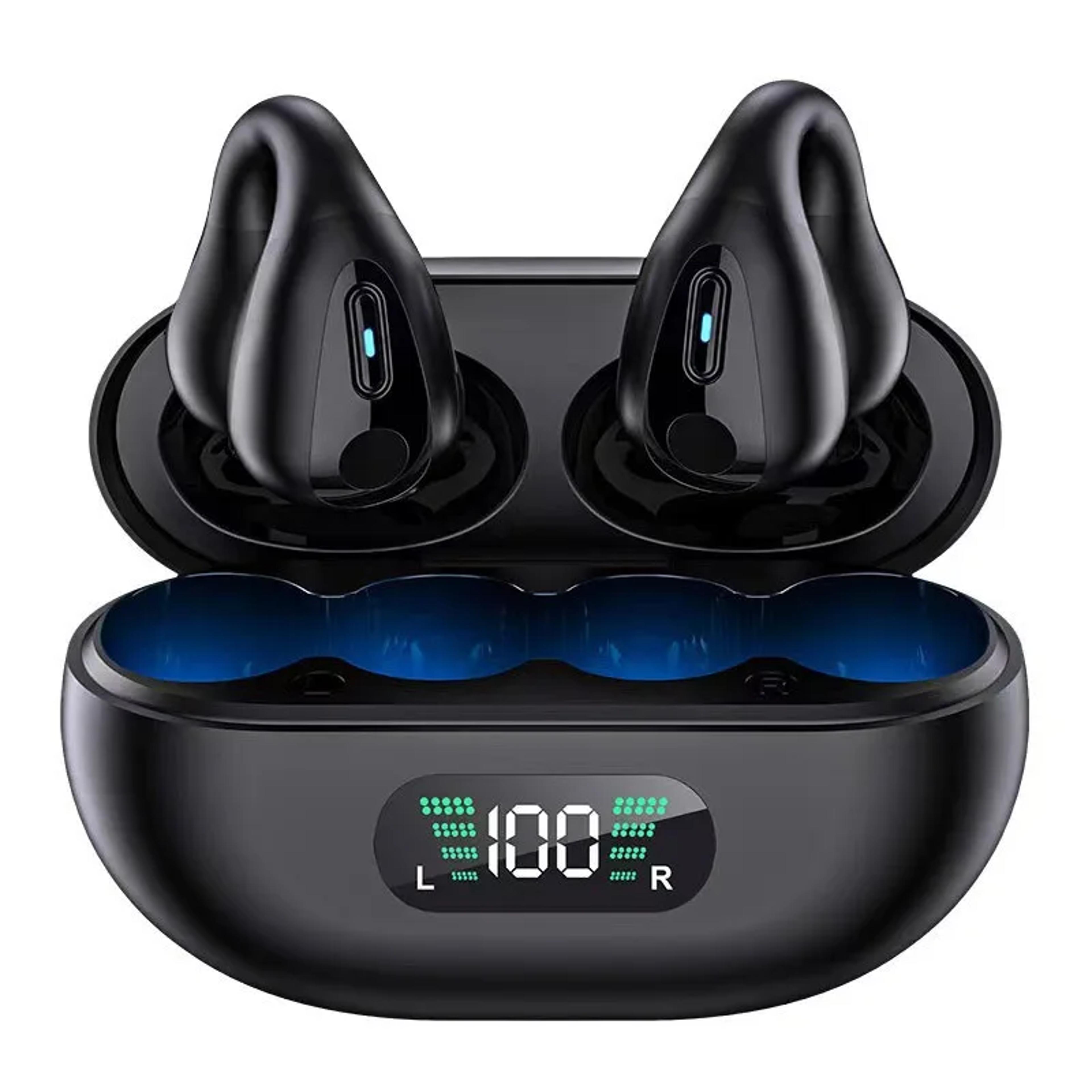 ear clip wireless bluetooth earbuds with led power display hd sound and mic