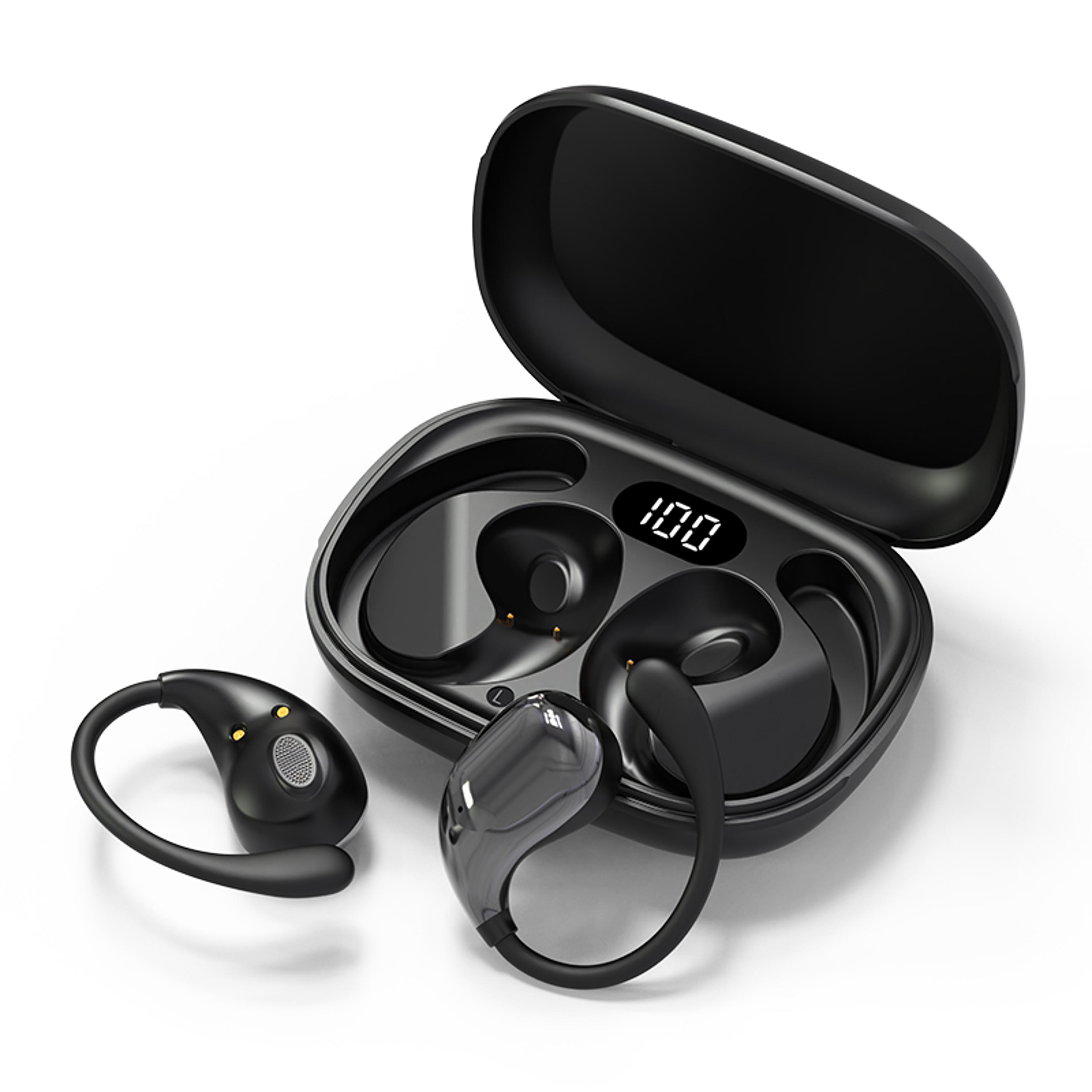bluetooth ear hook headphones waterproof tws earbuds with hifi stereo led display