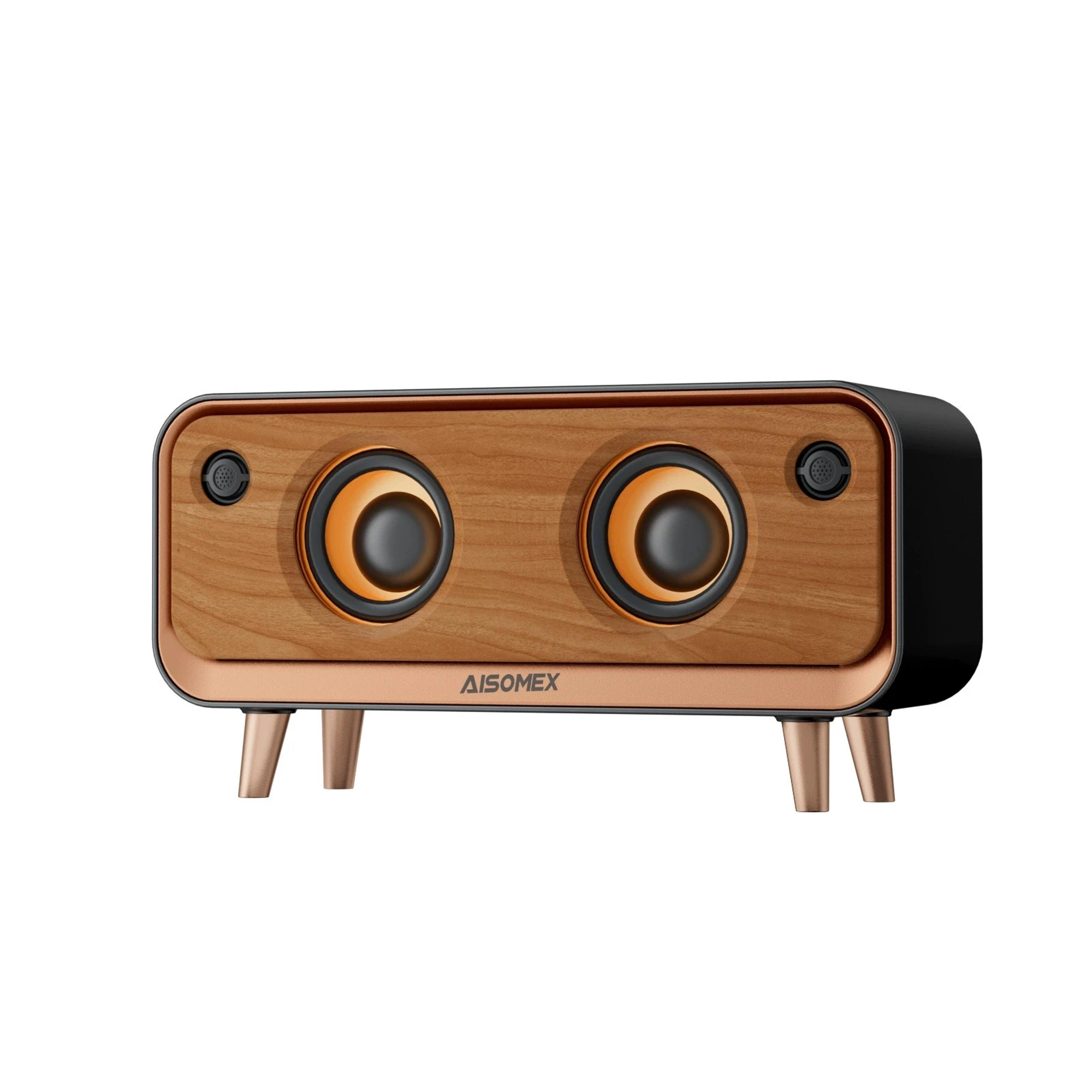 retro wooden portable bluetooth speaker stereo sound rgb light long playtime