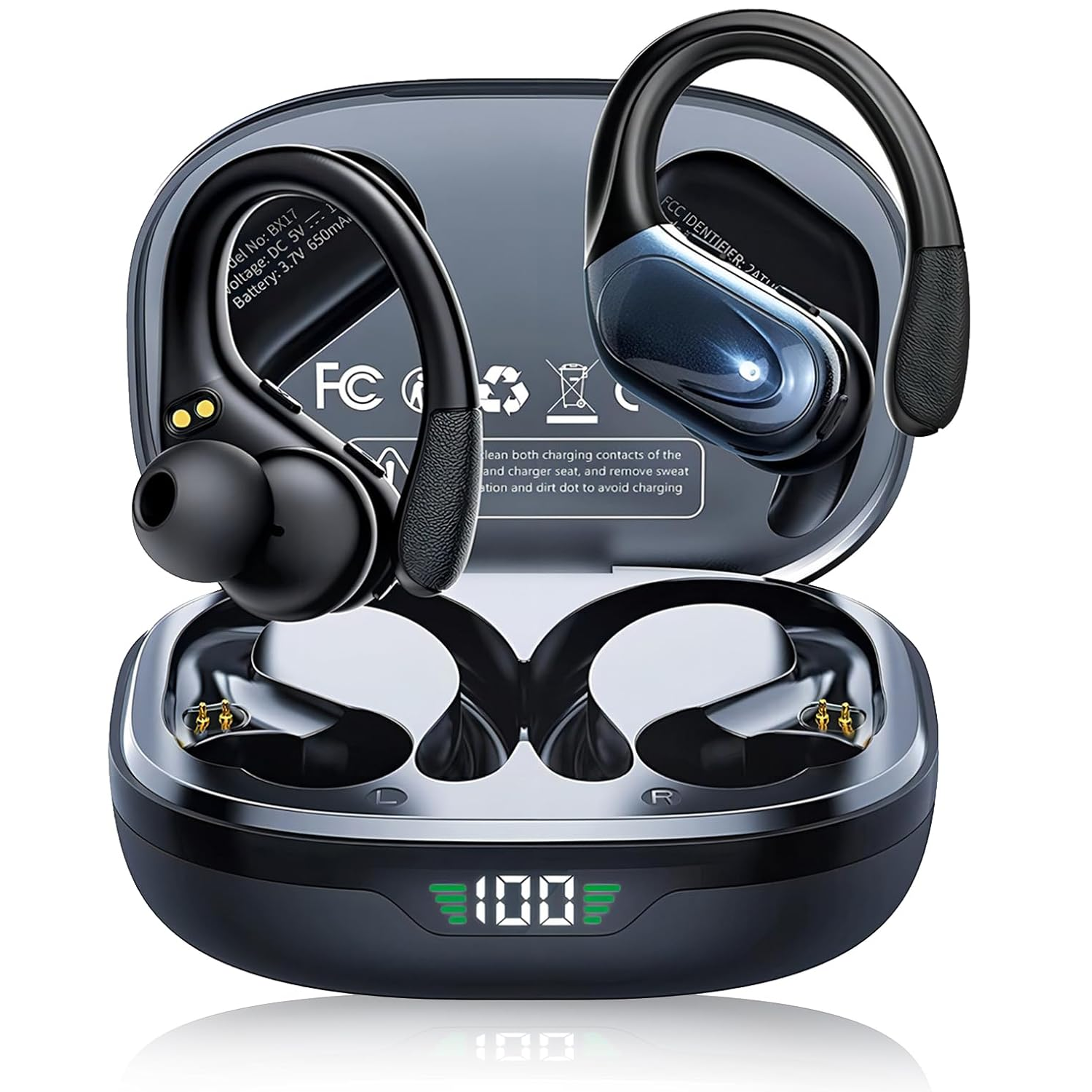 bluetooth sports wireless earbuds with enc mic led display and hifi stereo sound