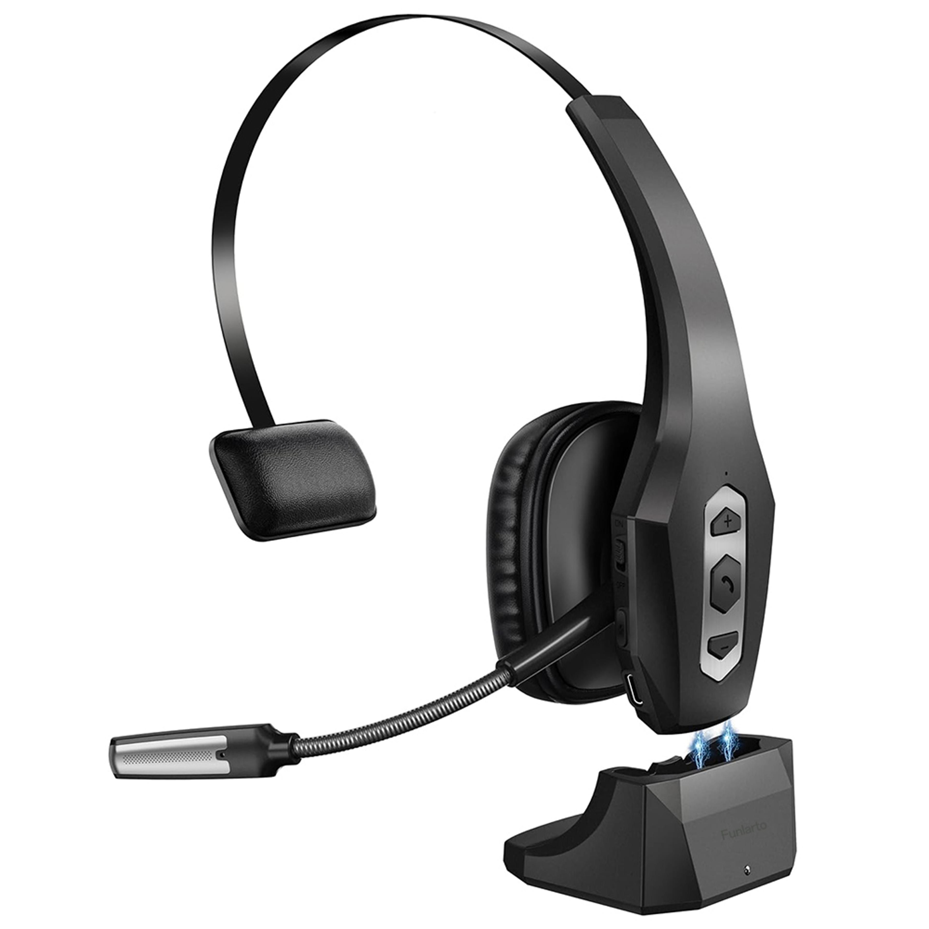 trucker bluetooth headset with noise canceling mic charging base and hour battery