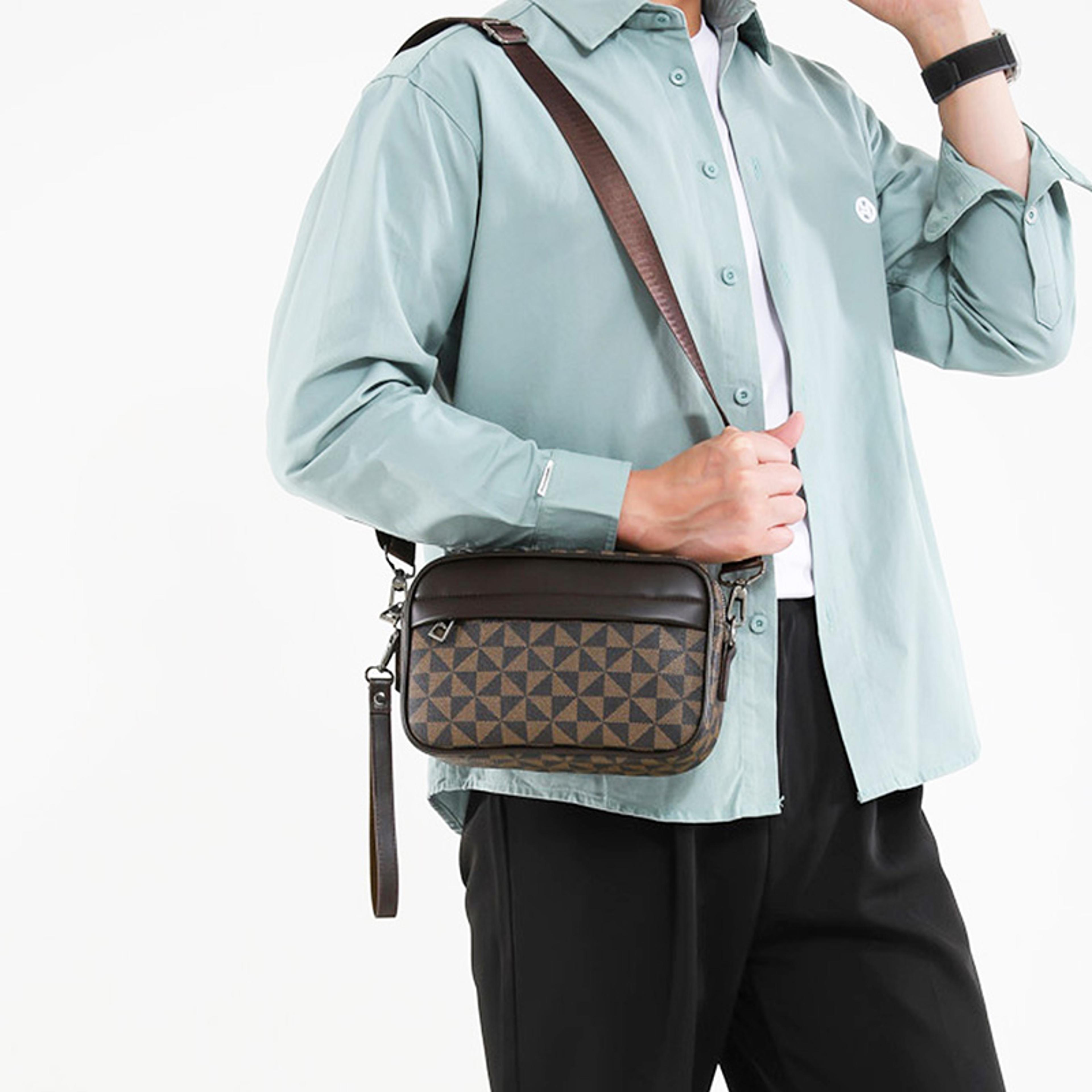 mens crossbody bag lightweight pu leather messenger bag with wide strap