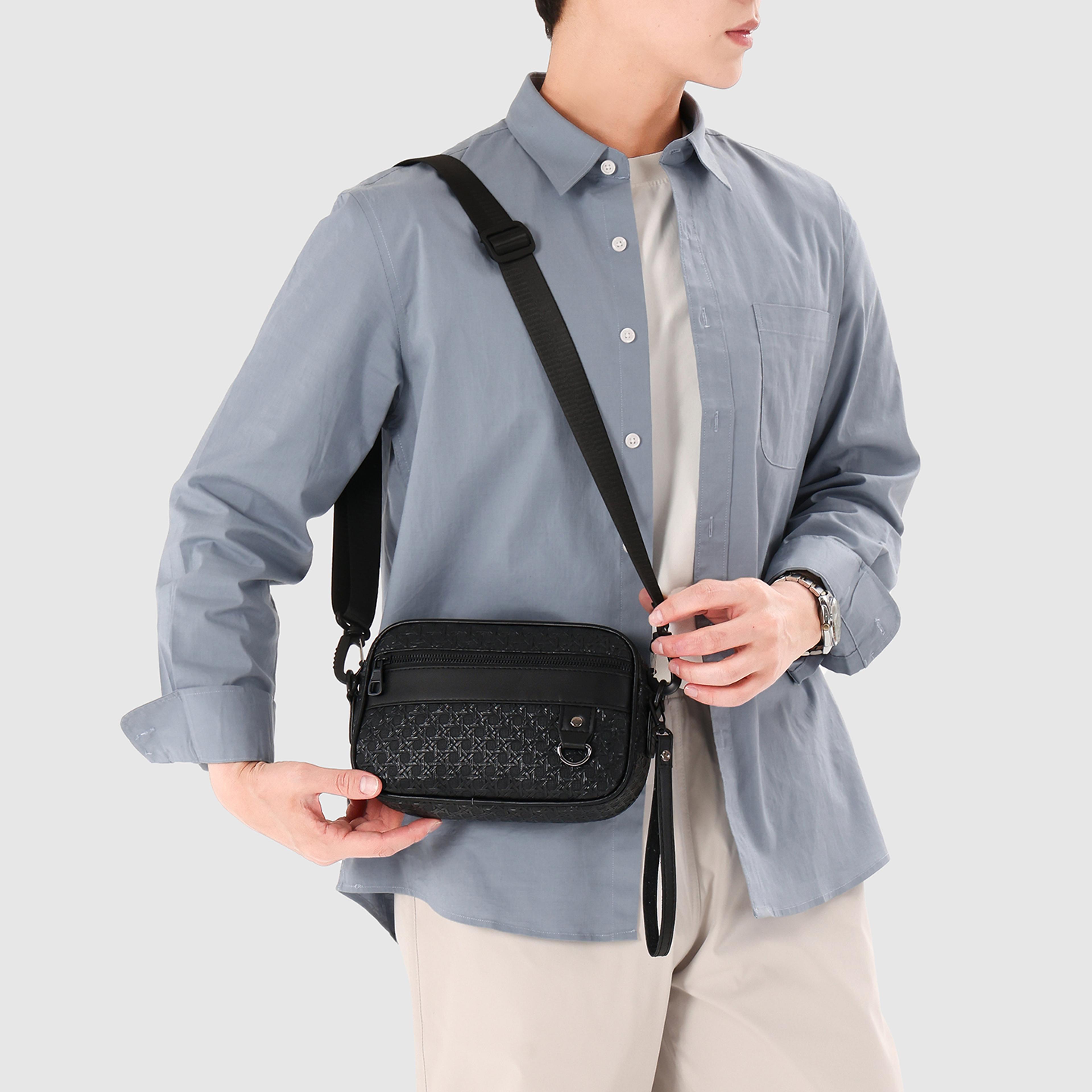 mens pu leather crossbody bag adjustable business messenger bag for work and travel